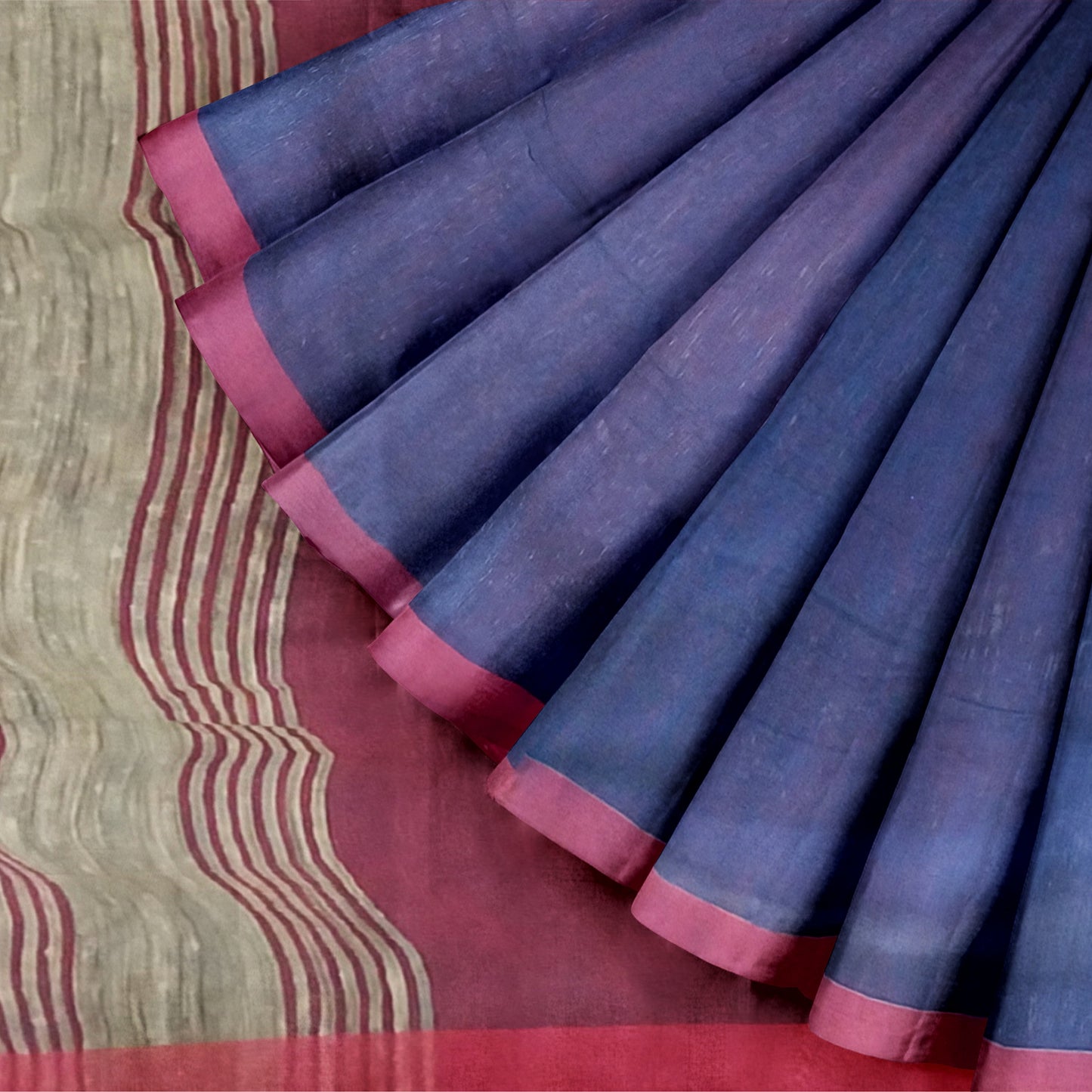 Royal Blue - Red Colored Ghicha Print Saree