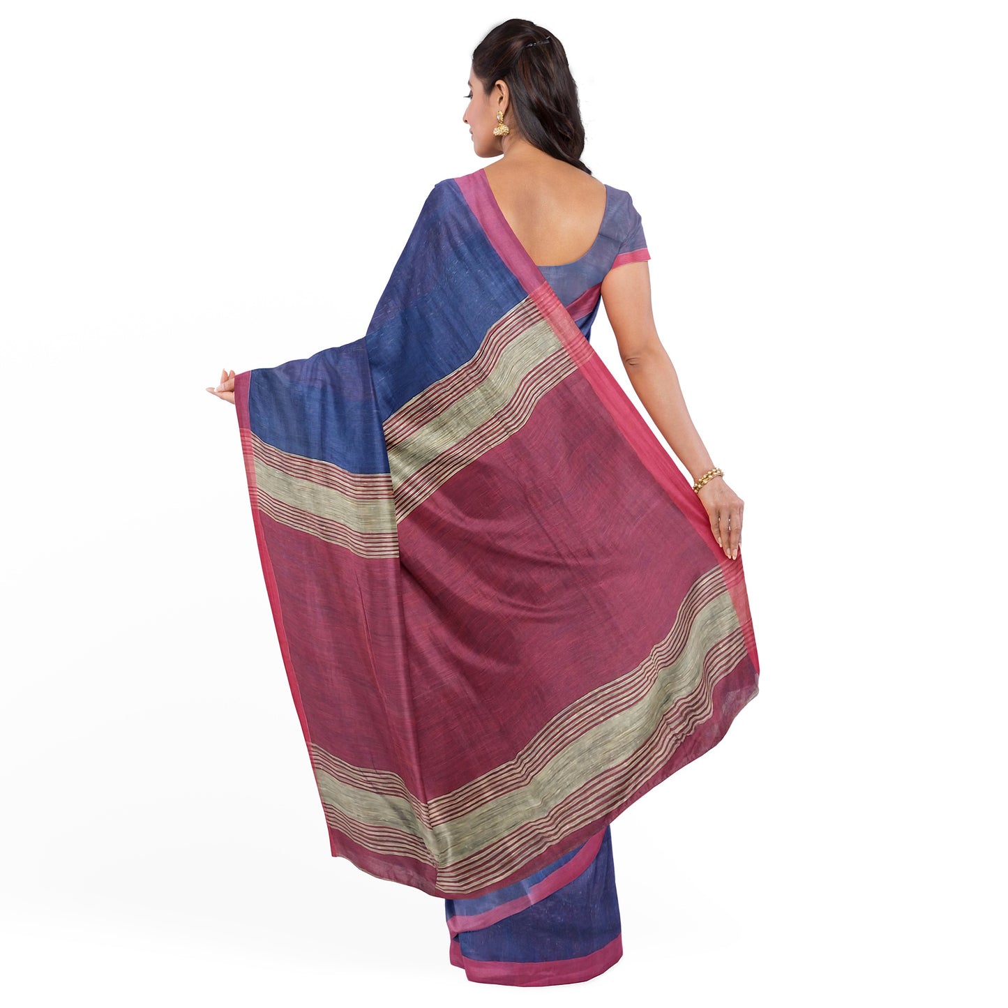 Royal Blue - Red Colored Ghicha Print Saree
