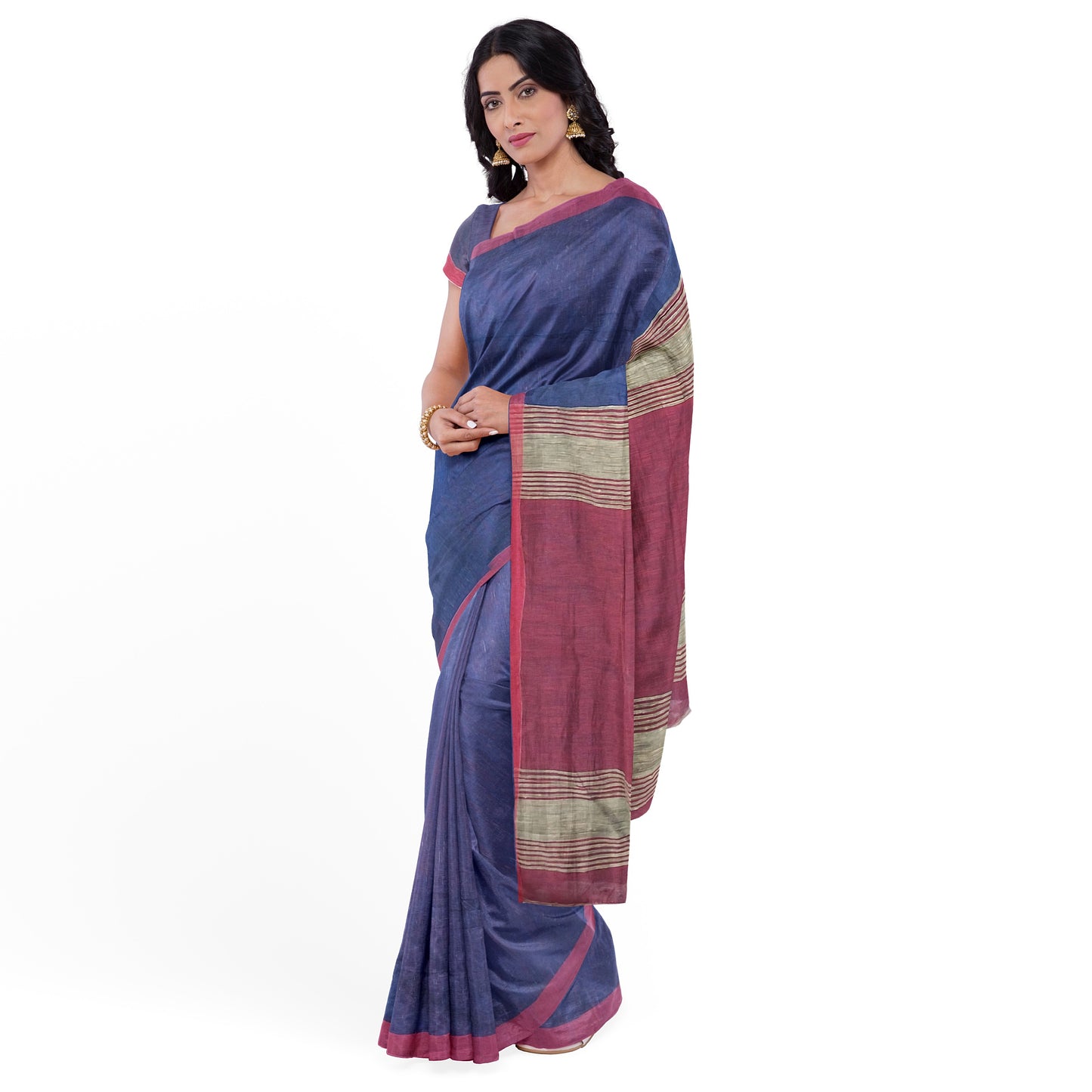Royal Blue - Red Colored Ghicha Print Saree