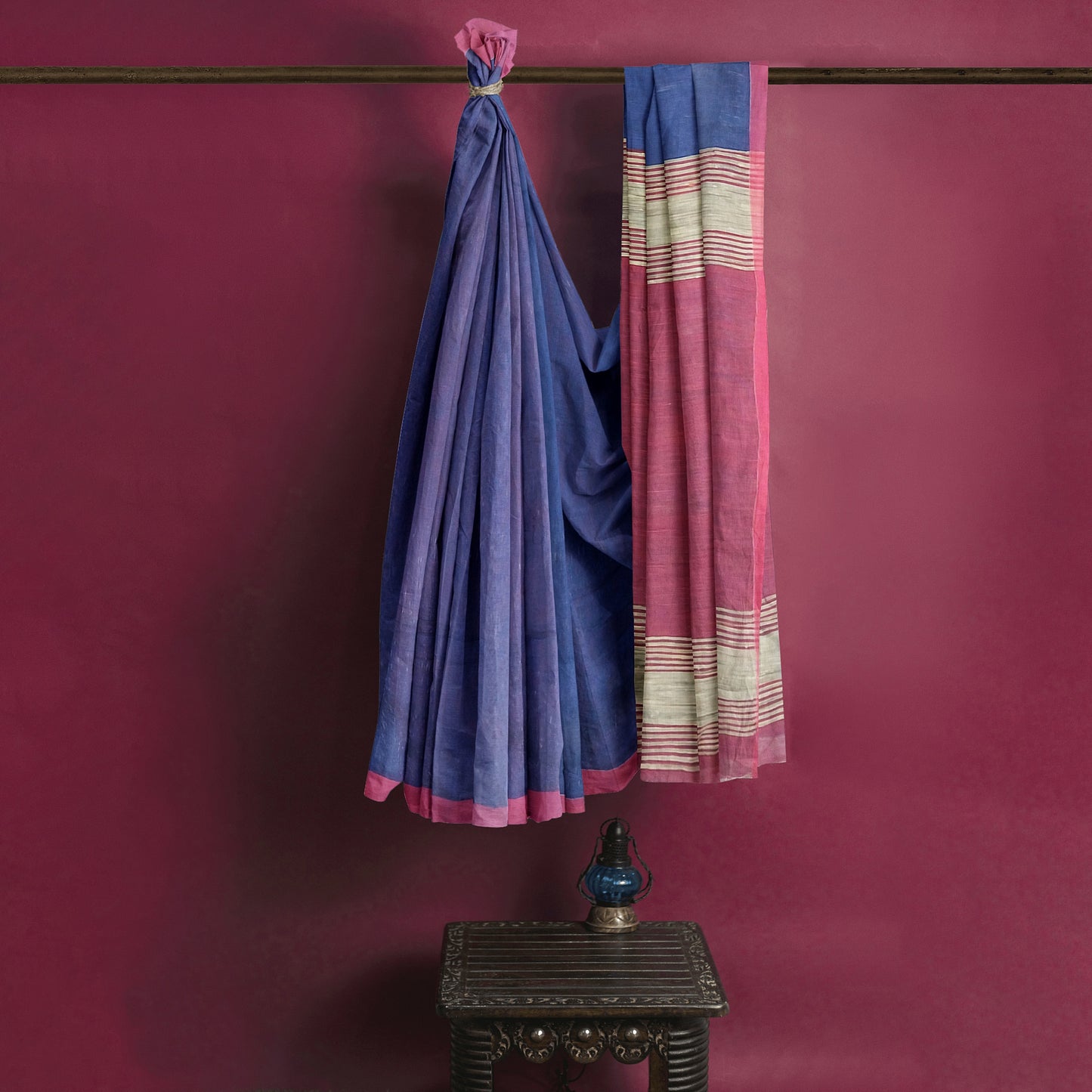 Royal Blue - Red Colored Ghicha Print Saree