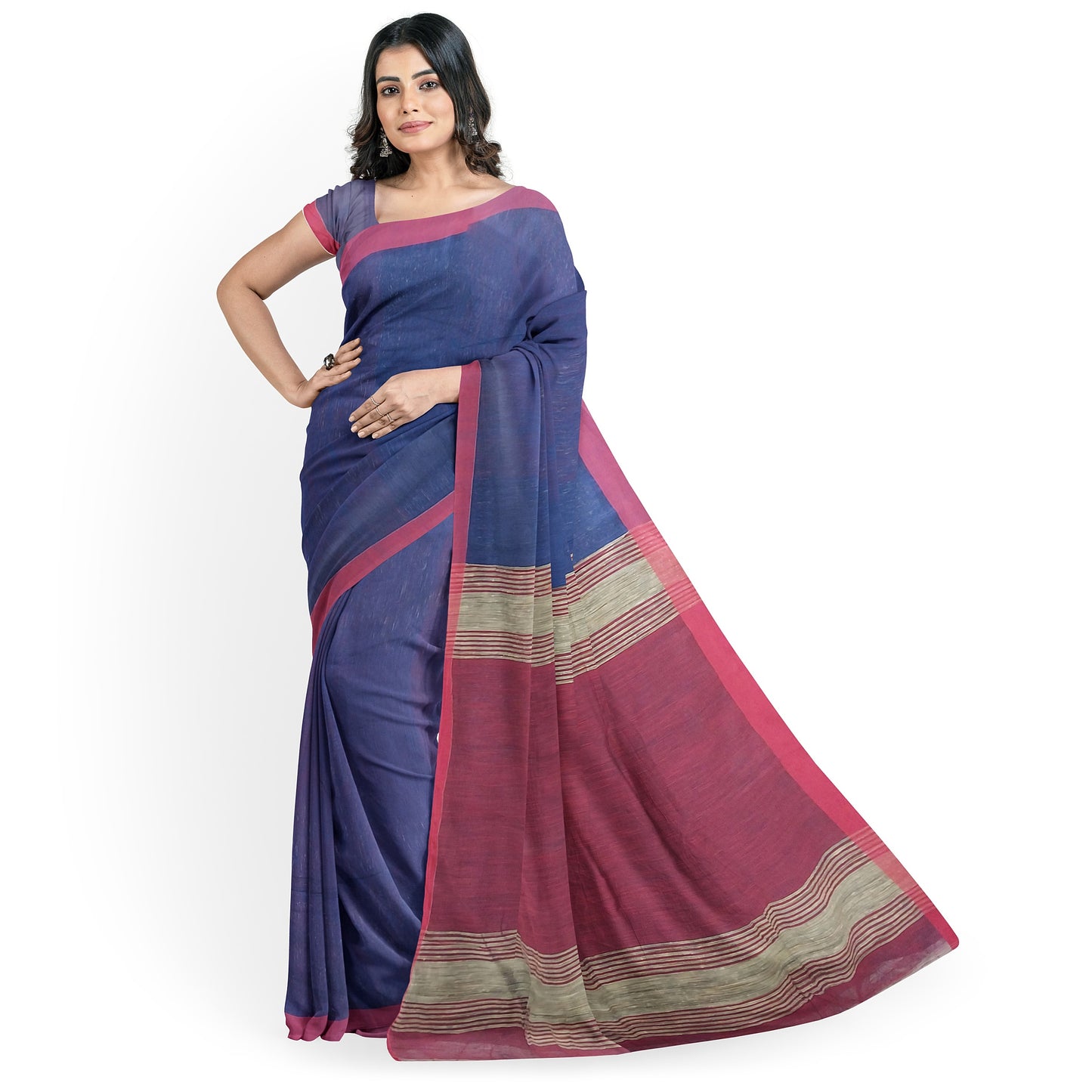 Royal Blue - Red Colored Ghicha Print Saree