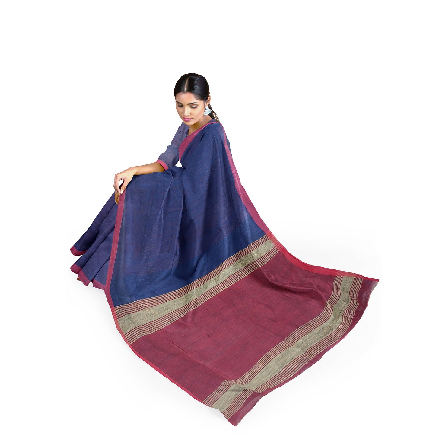 Royal Blue - Red Colored Ghicha Print Saree