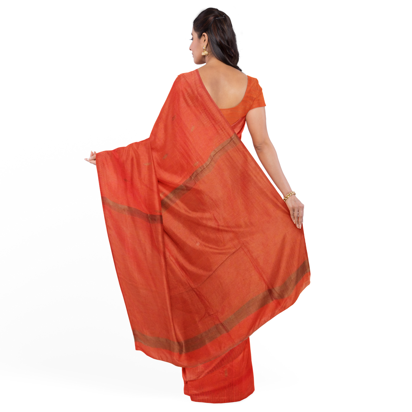 Orange-colored Cotton Silk Saree with Stripes