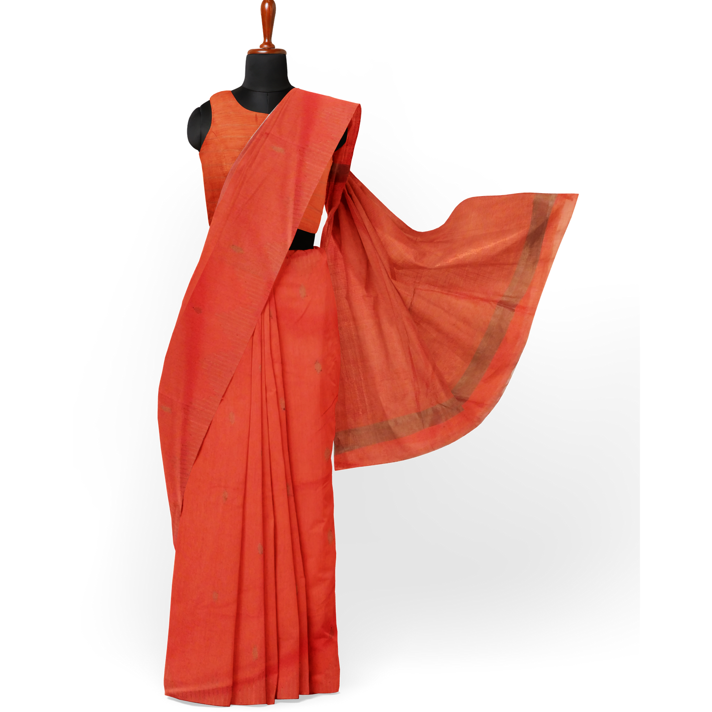 Orange-colored Cotton Silk Saree with Stripes