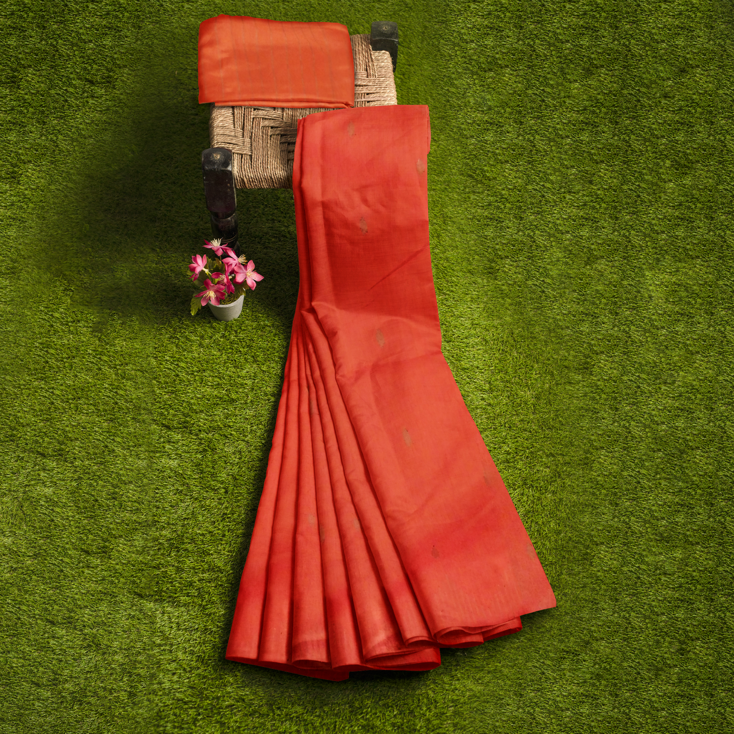 Orange-colored Cotton Silk Saree with Stripes