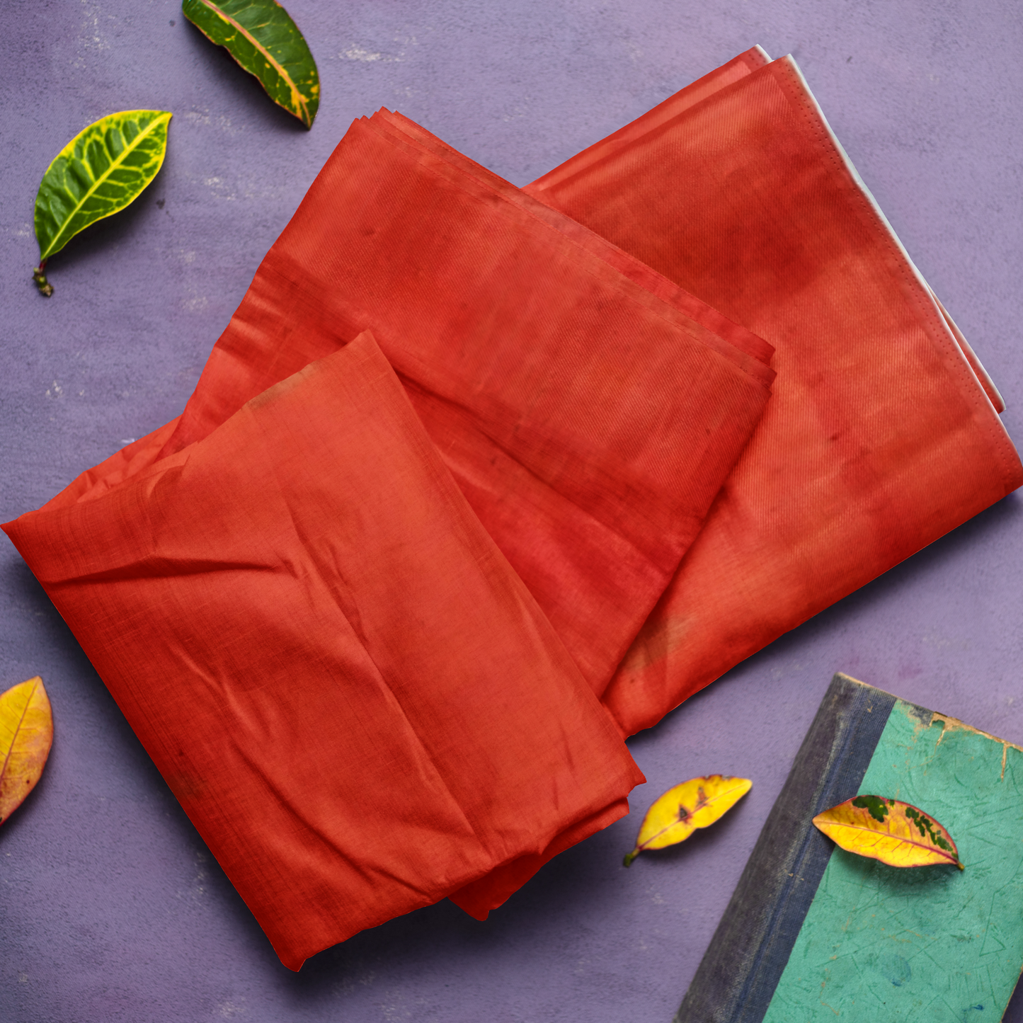 Orange-colored Cotton Silk Saree with Stripes