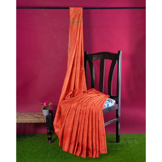 Orange-colored Cotton Silk Saree with Stripes