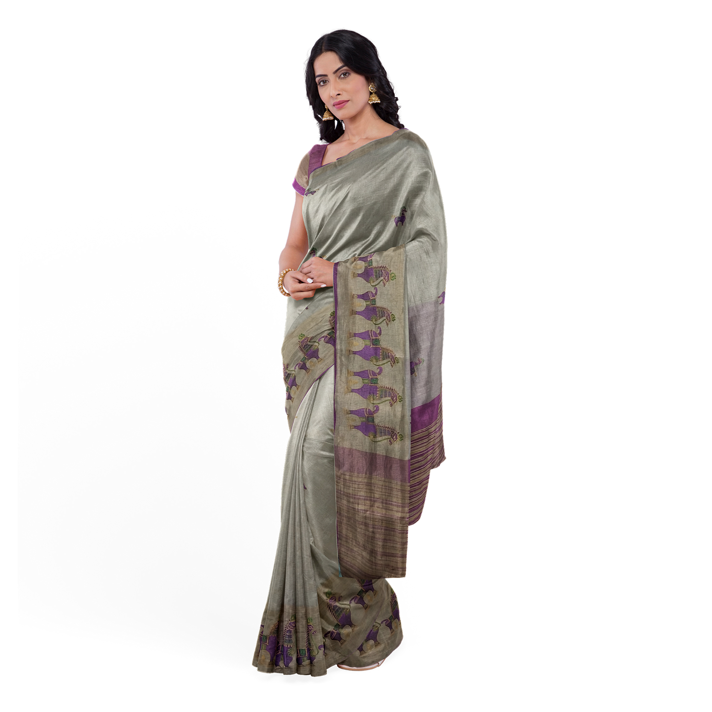 Crème and Pink Color Saree with Classy Horse Print