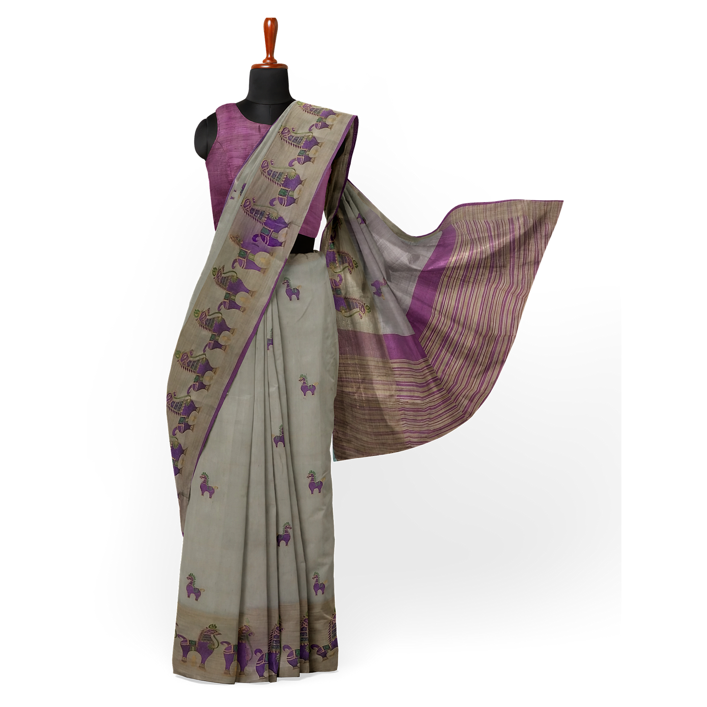 Crème and Pink Color Saree with Classy Horse Print