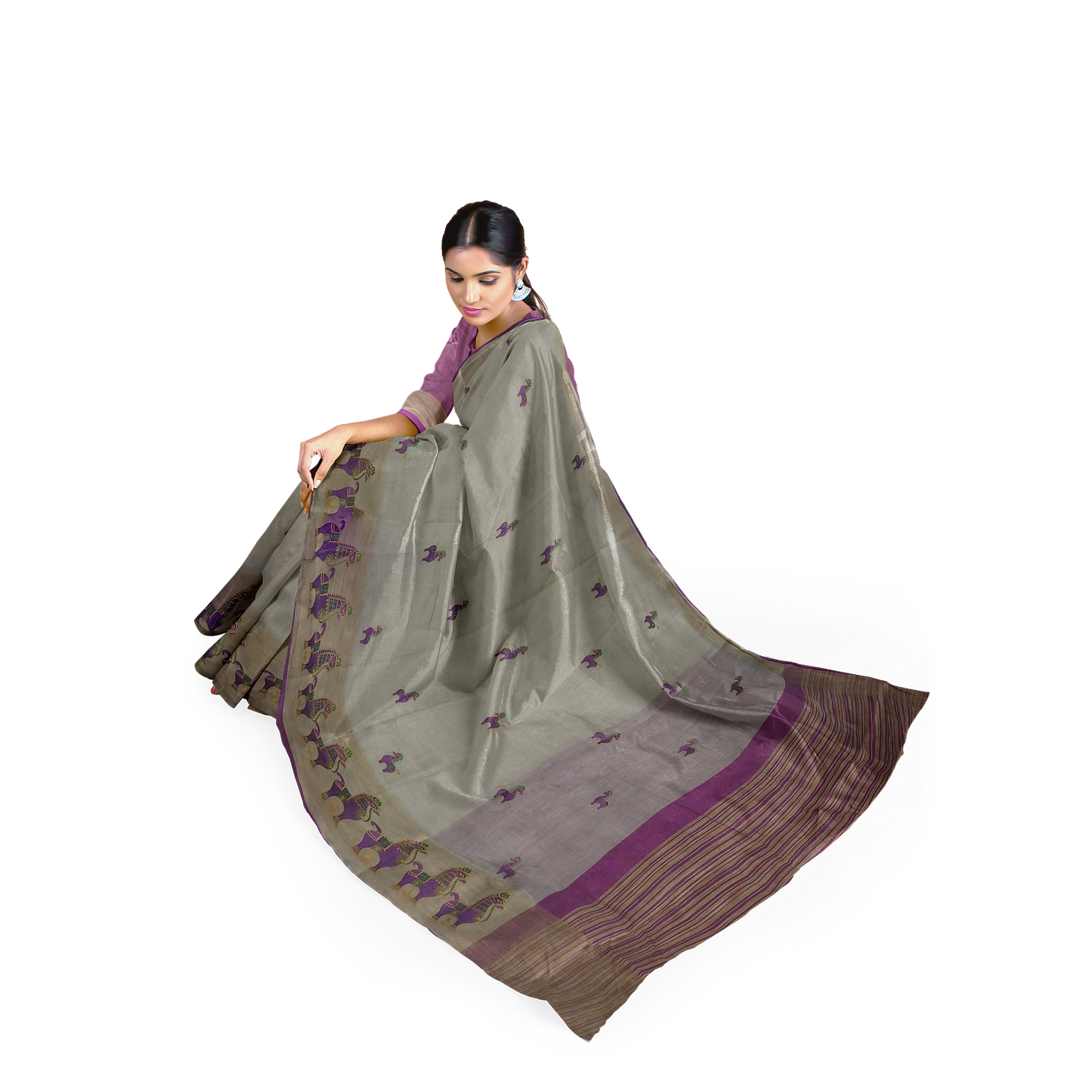 Crème and Pink Color Saree with Classy Horse Print