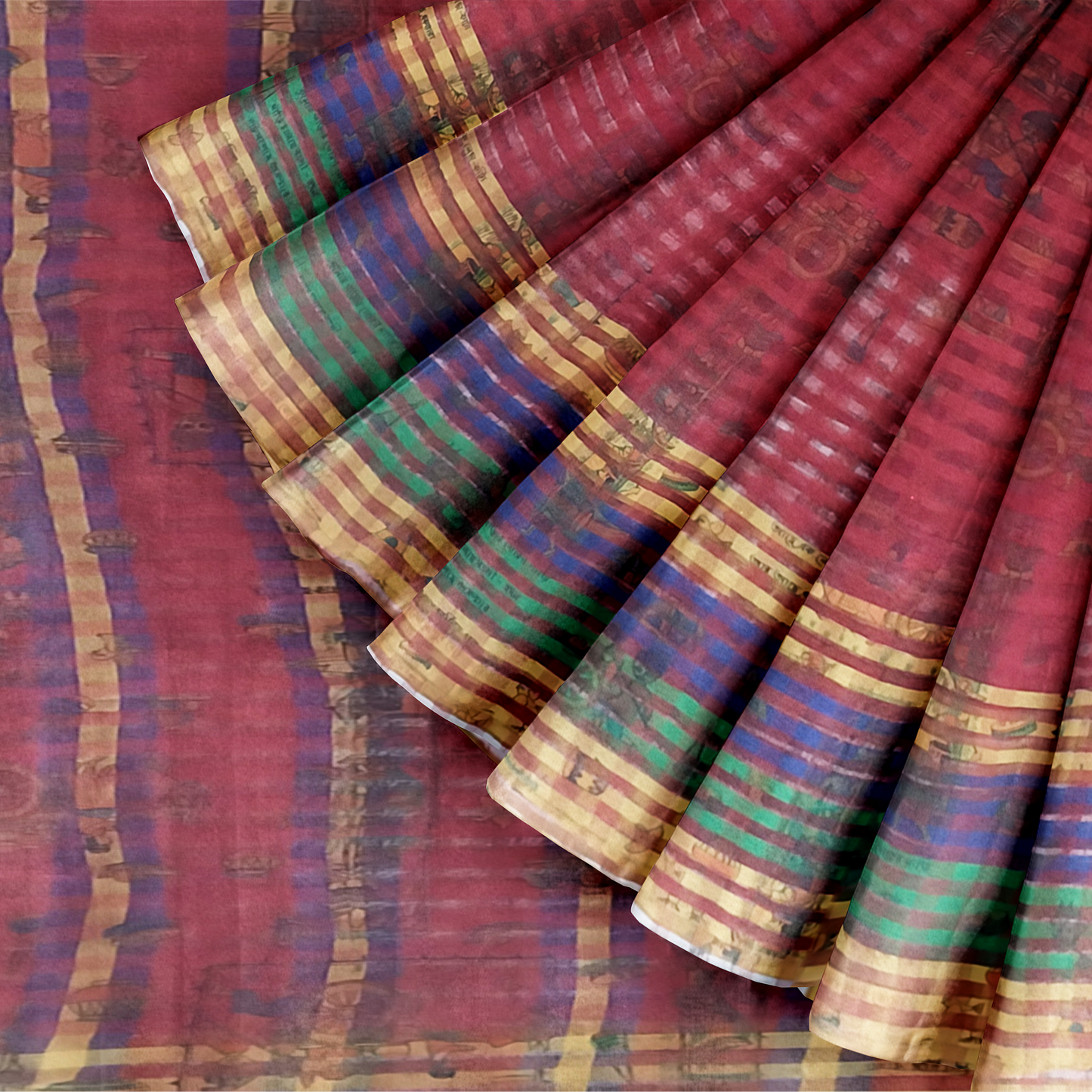 Beautifully Crafted Maroon and Green Color Design Saree