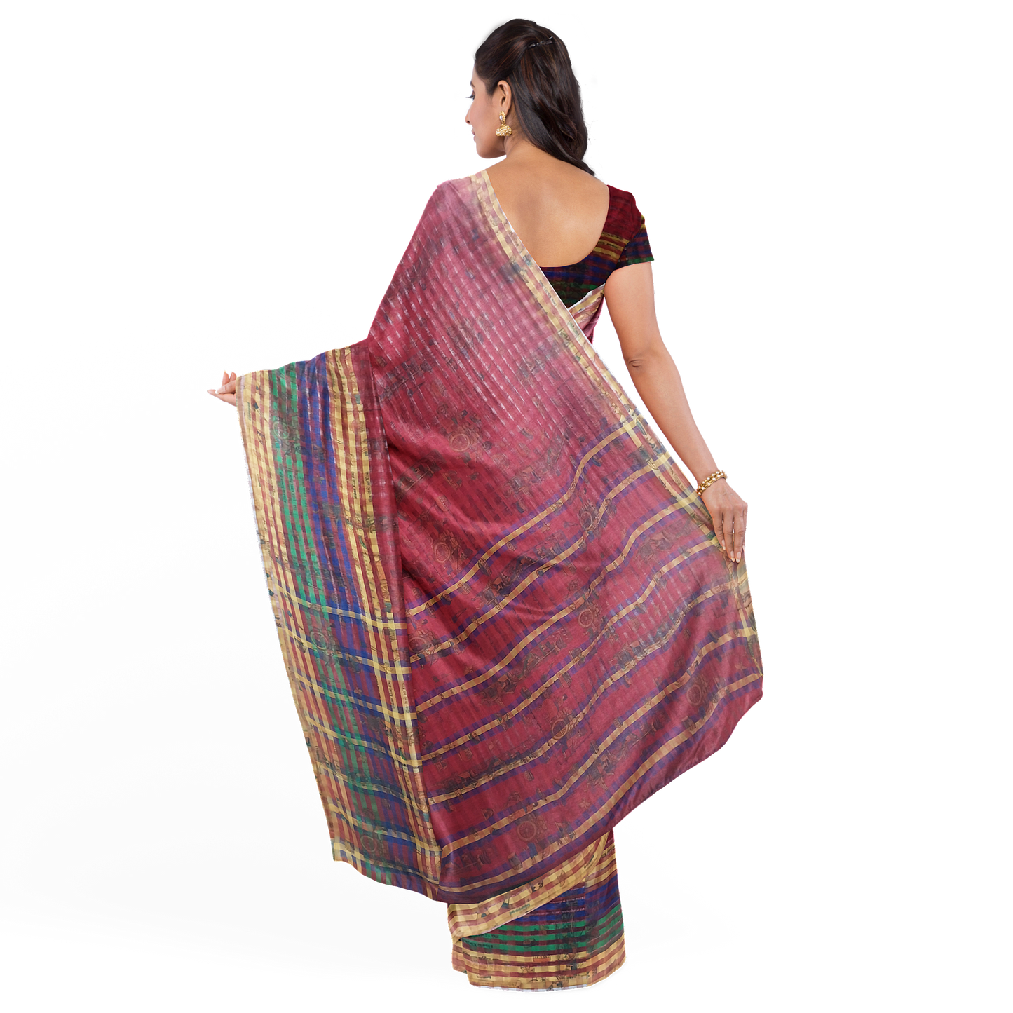 Beautifully Crafted Maroon and Green Color Design Saree