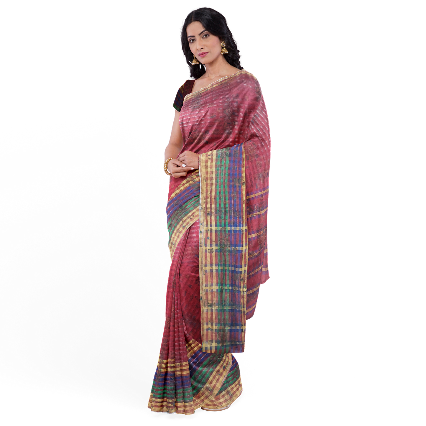 Beautifully Crafted Maroon and Green Color Design Saree