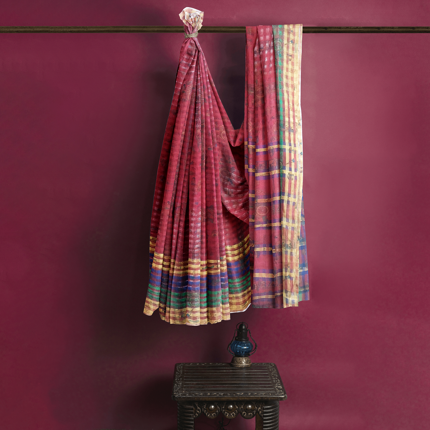 Beautifully Crafted Maroon and Green Color Design Saree