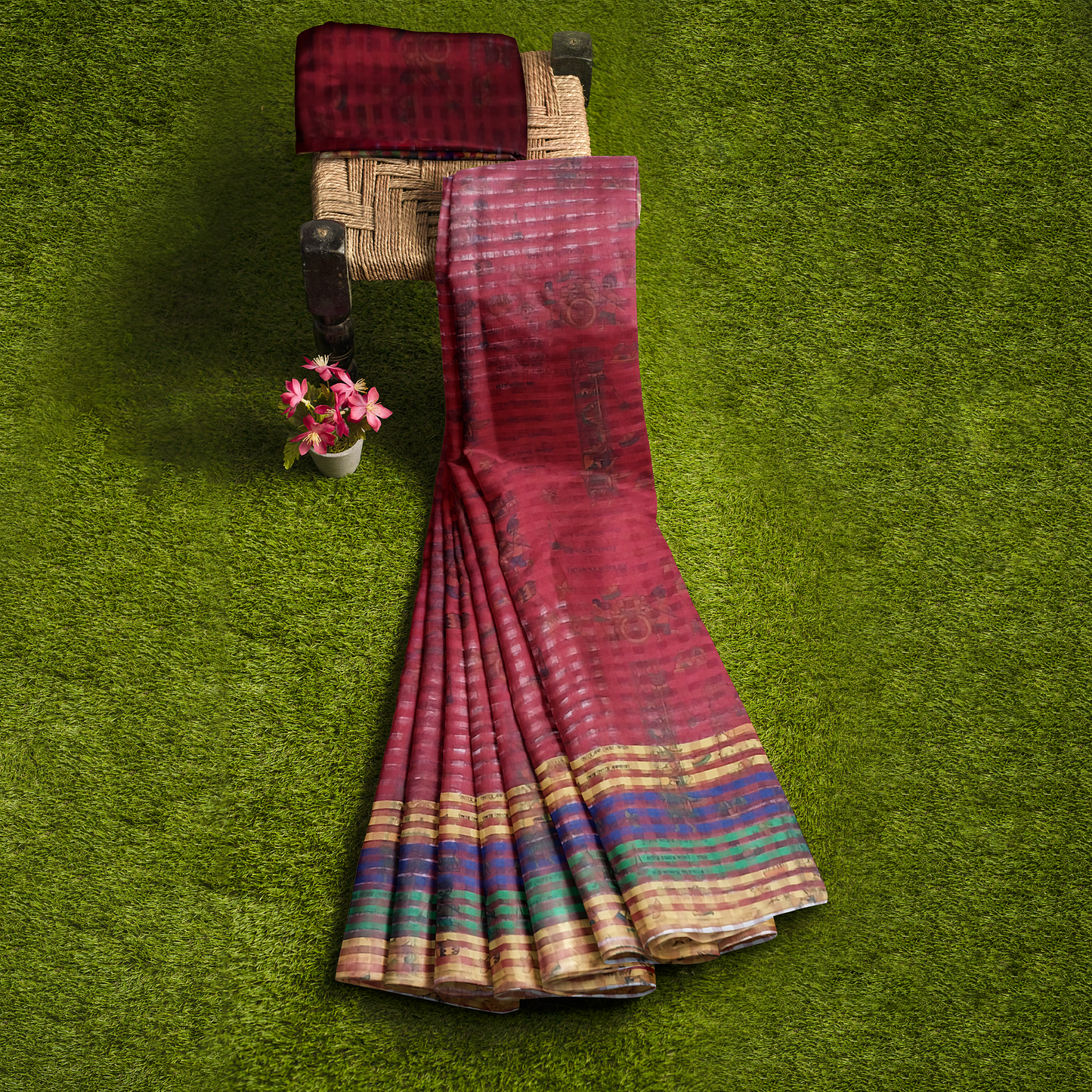 Beautifully Crafted Maroon and Green Color Design Saree
