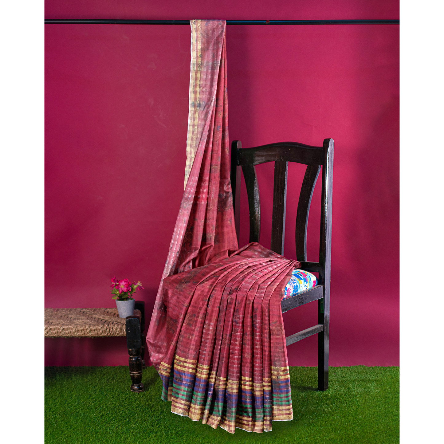 Beautifully Crafted Maroon and Green Color Design Saree