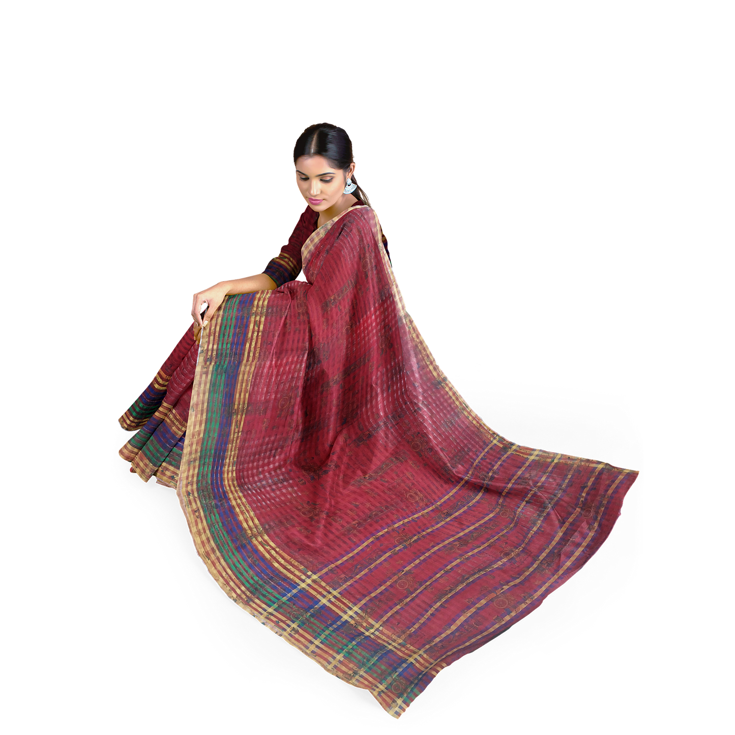 Beautifully Crafted Maroon and Green Color Design Saree