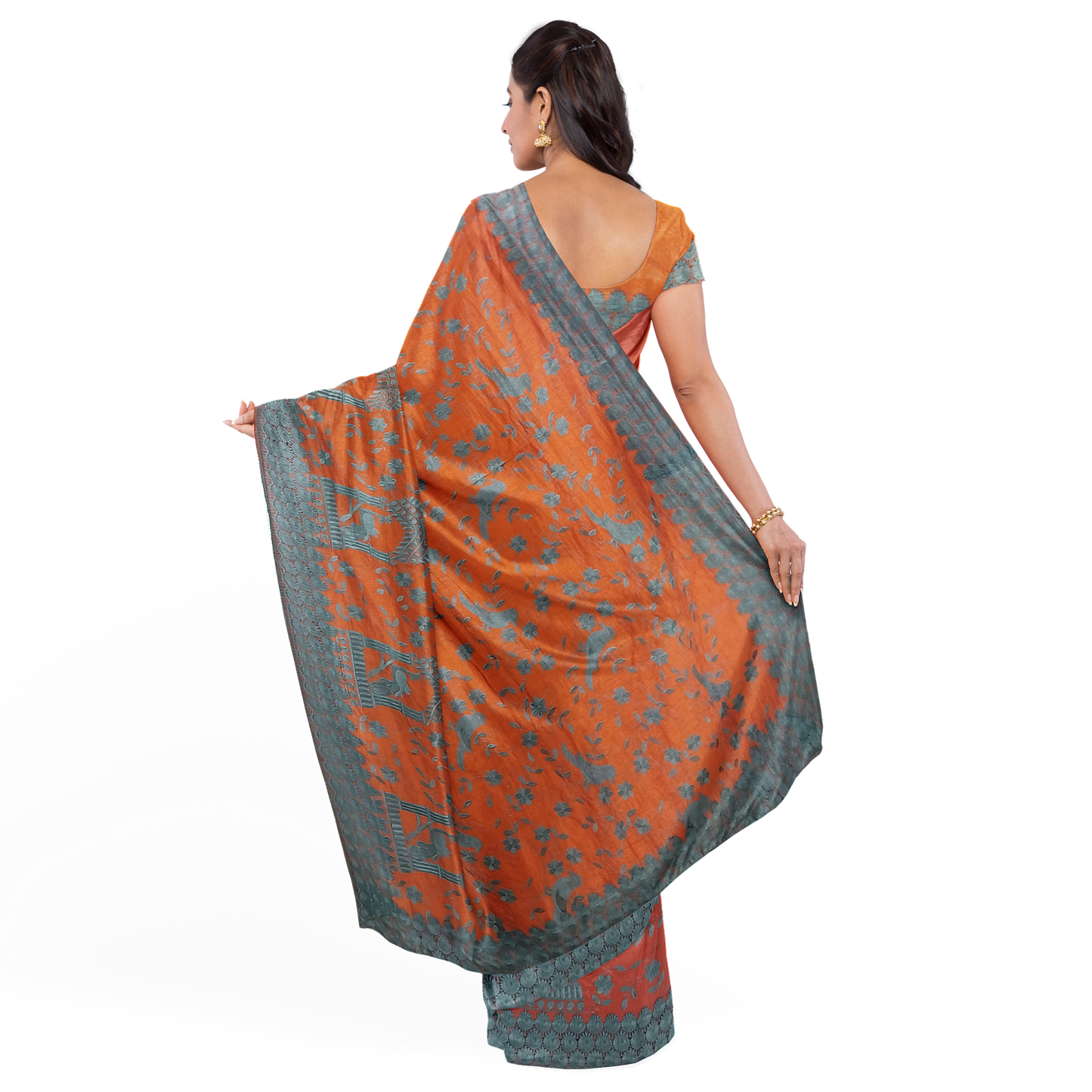 Unique Mustard Color Silk Saree with Animal Prints