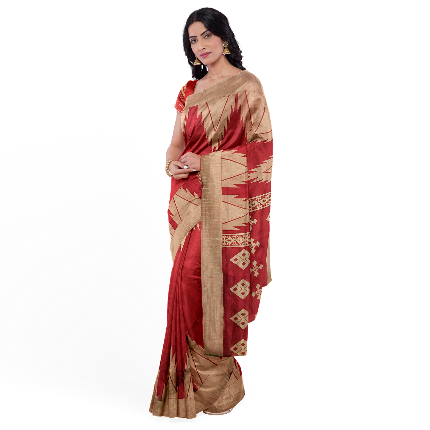Bold Red Silk Saree with Zari Buy Online