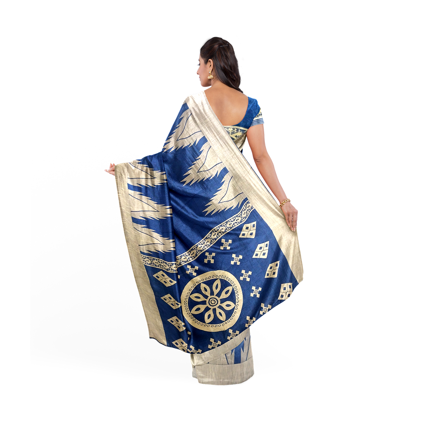 Blue-Colored Saree with Golden Hues