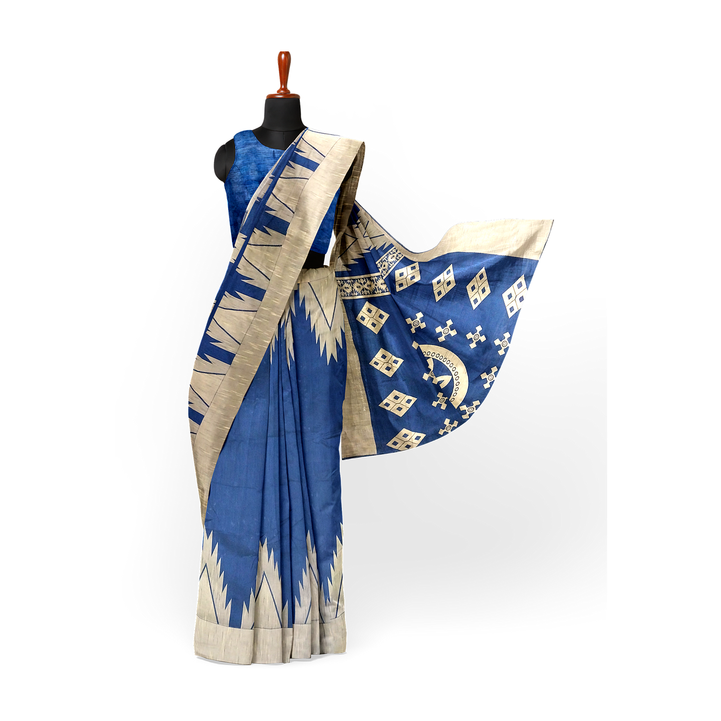 Blue-Colored Saree with Golden Hues