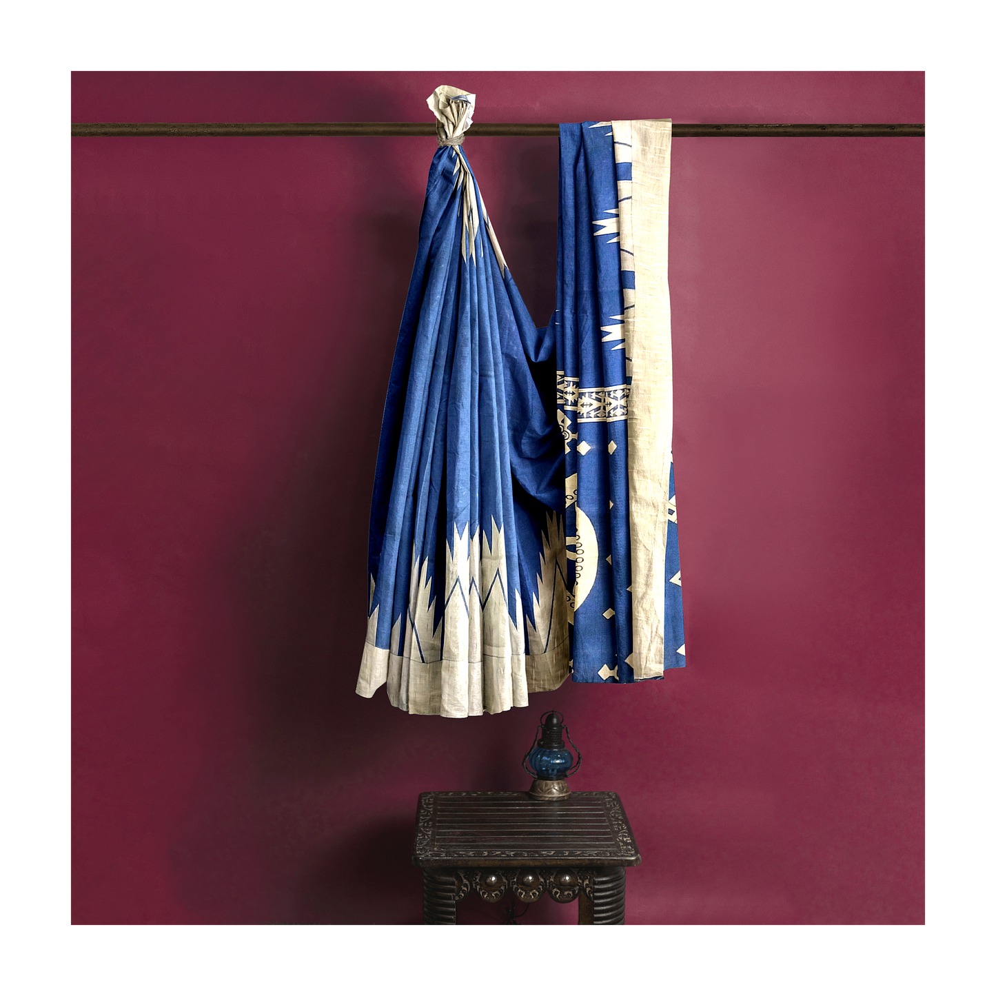 Blue-Colored Saree with Golden Hues