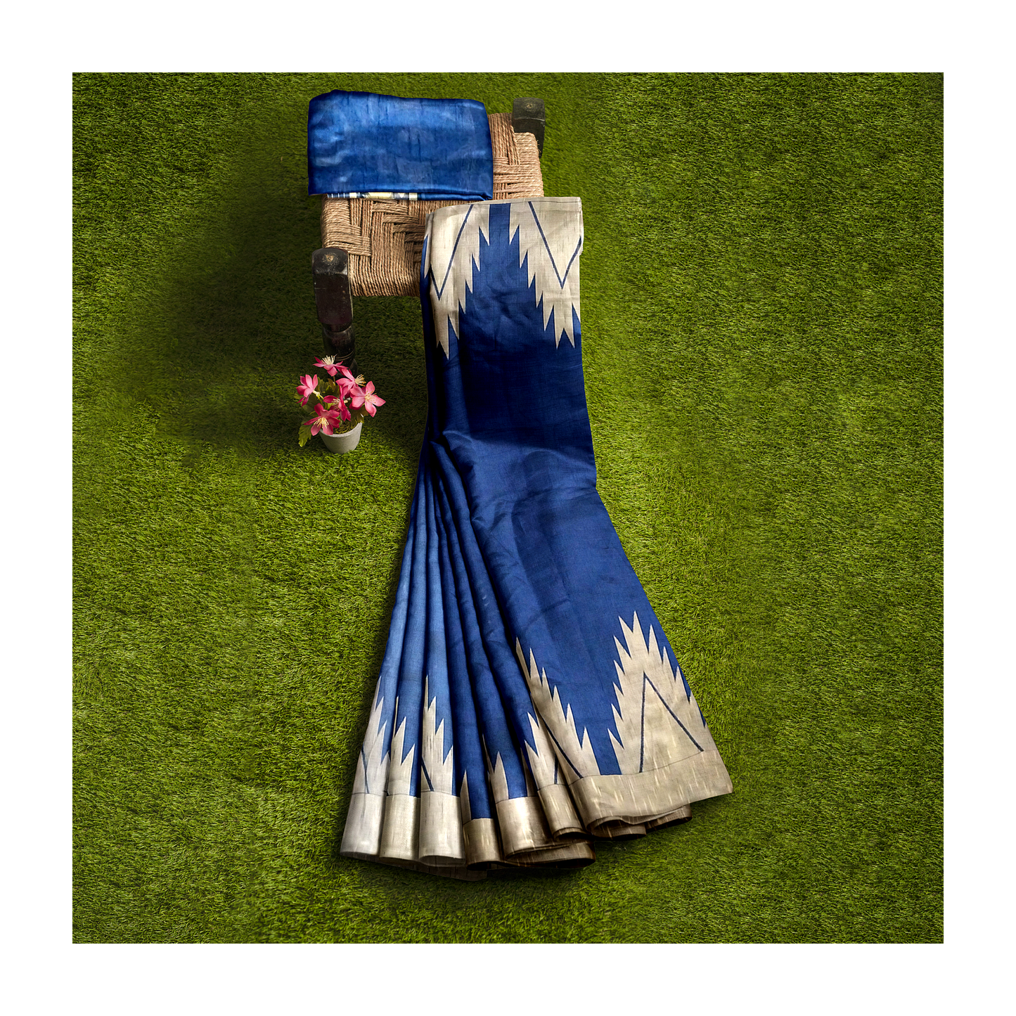 Blue-Colored Saree with Golden Hues