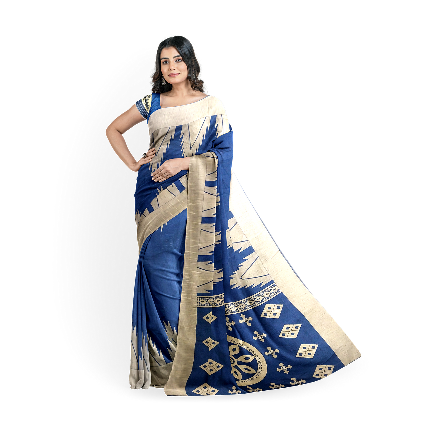 Blue-Colored Saree with Golden Hues