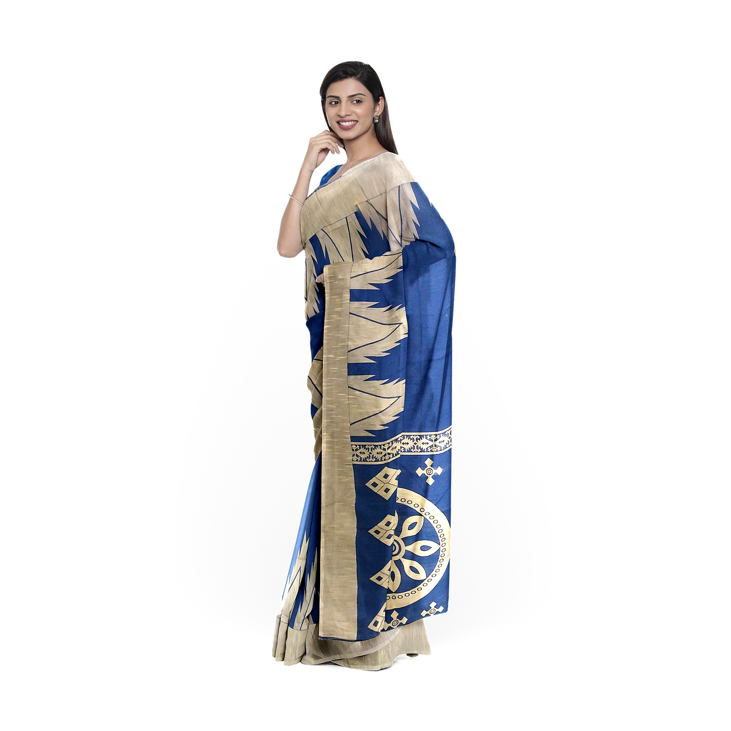 Blue-Colored Saree with Golden Hues
