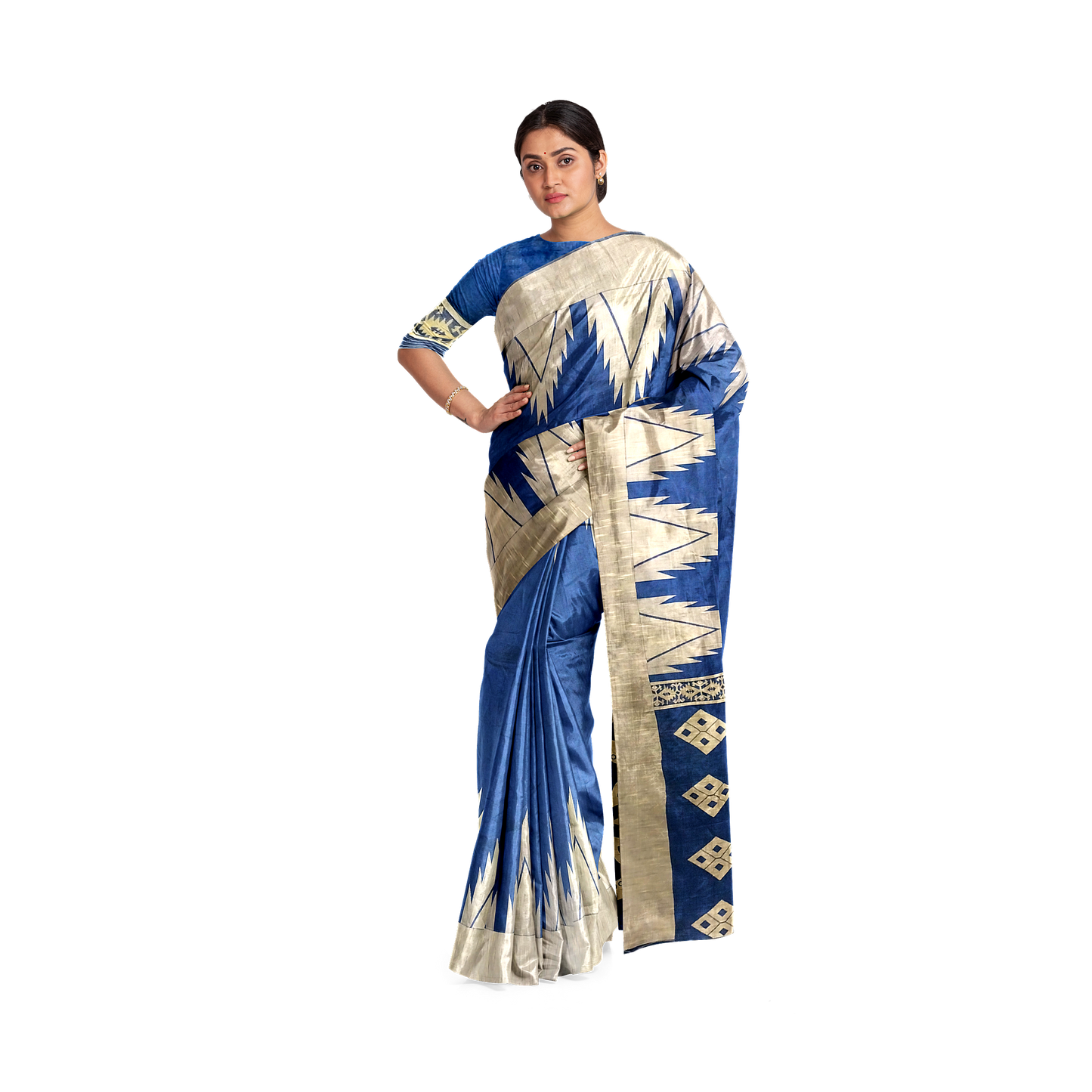 Blue-Colored Saree with Golden Hues