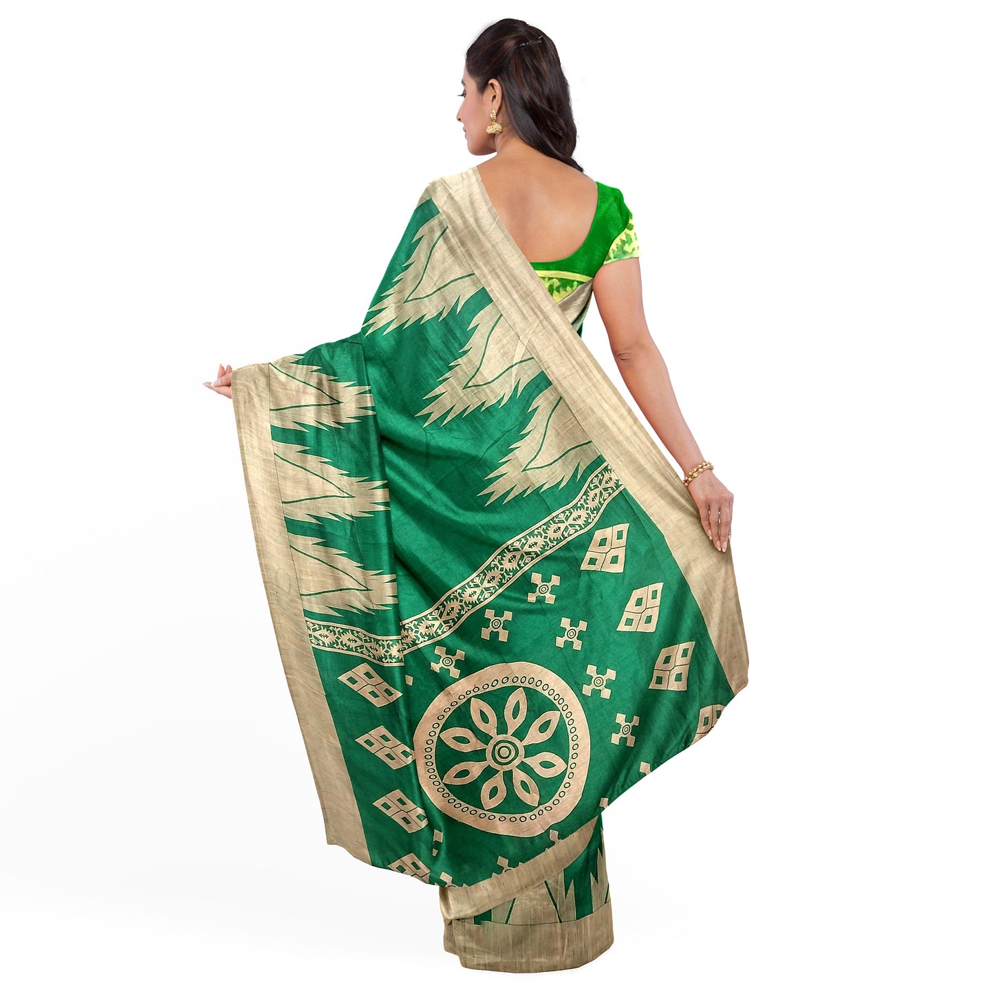 Green-Colored Saree with Golden Hues