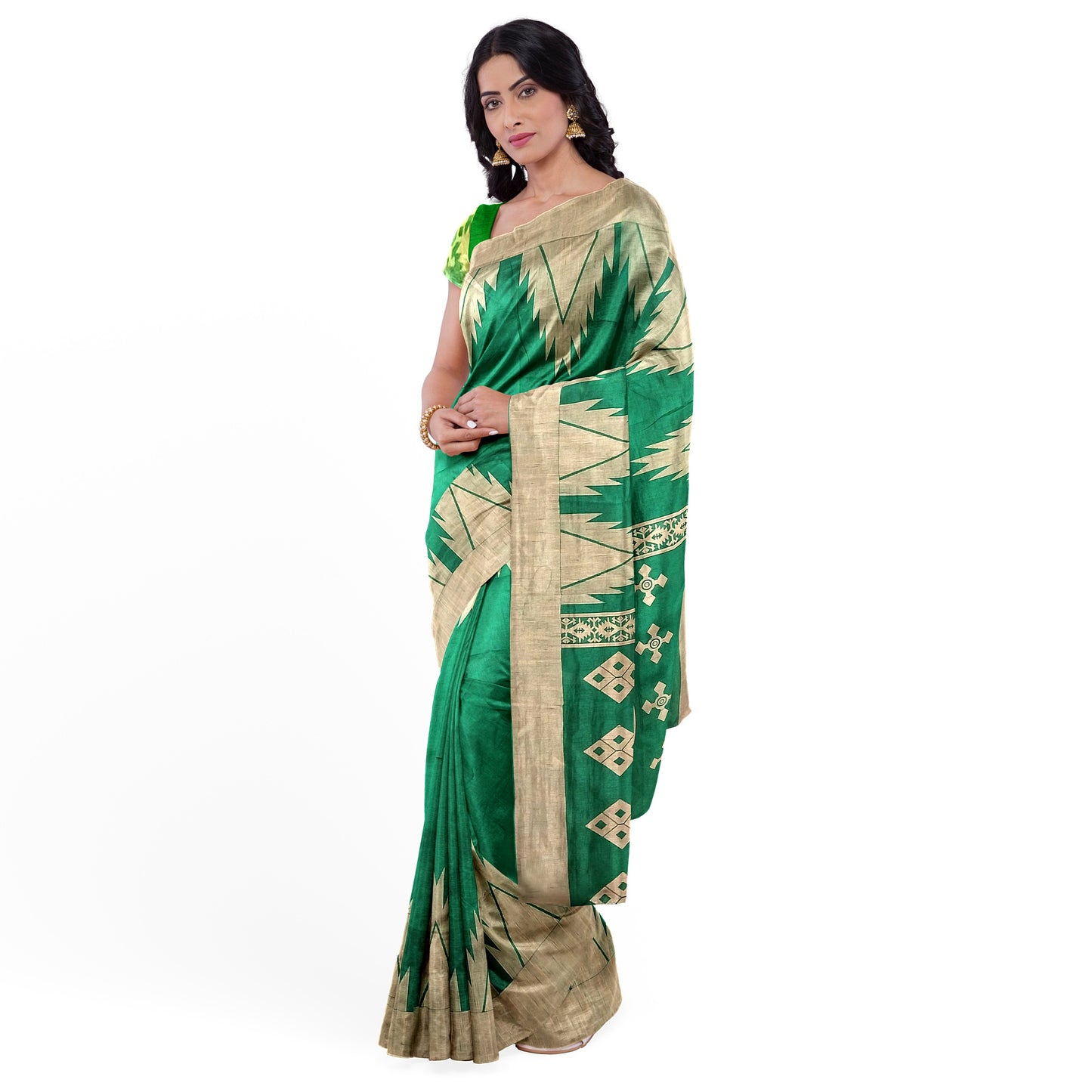 Green-Colored Saree with Golden Hues