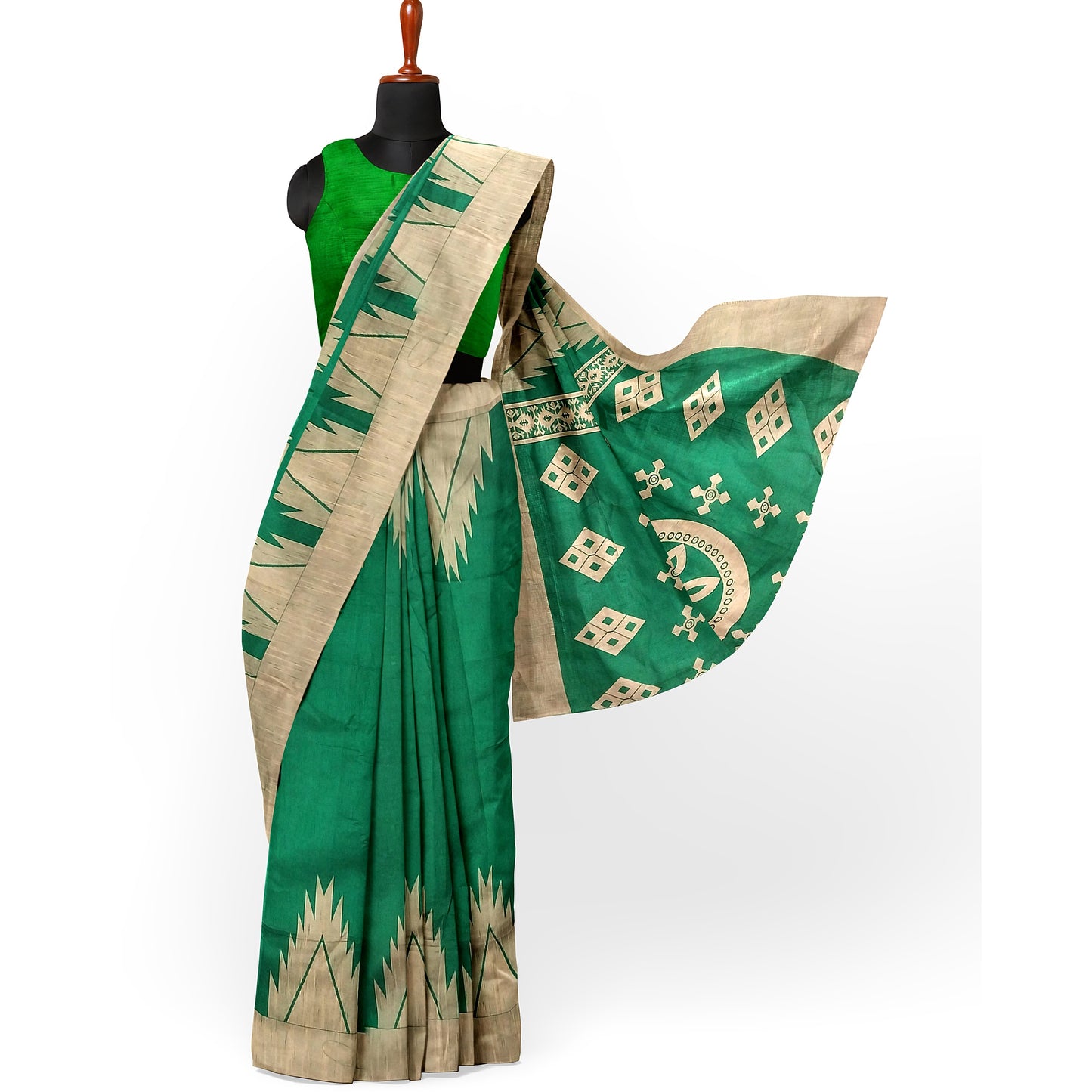 Green-Colored Saree with Golden Hues