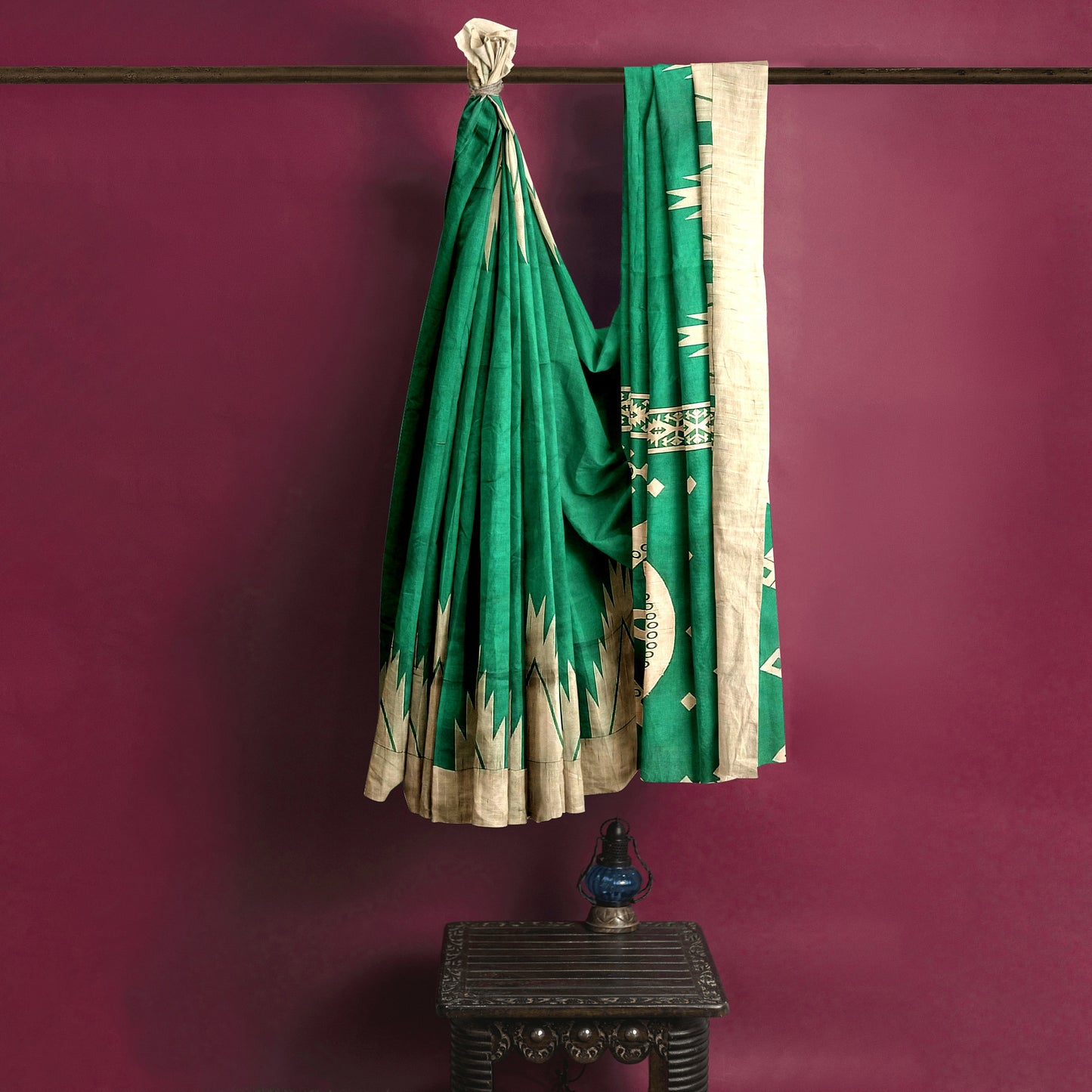 Green-Colored Saree with Golden Hues