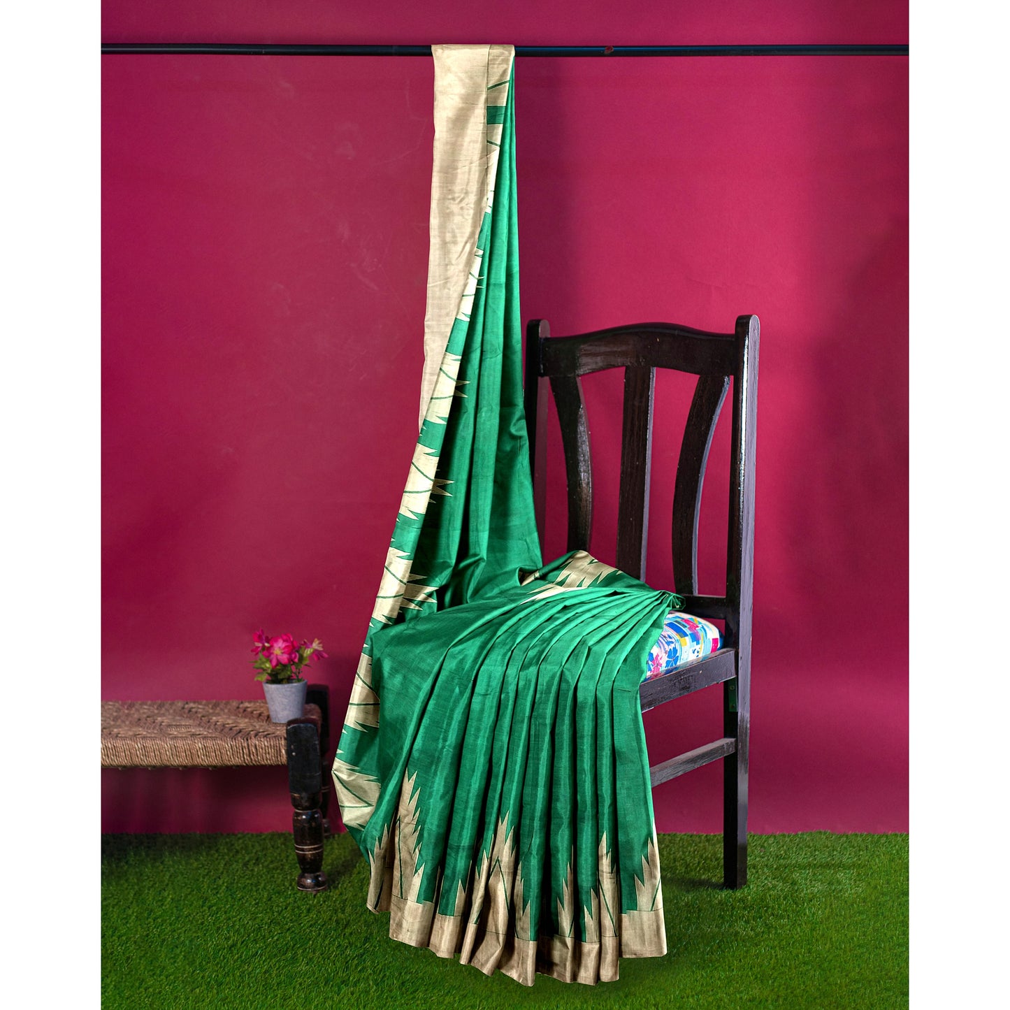 Green-Colored Saree with Golden Hues