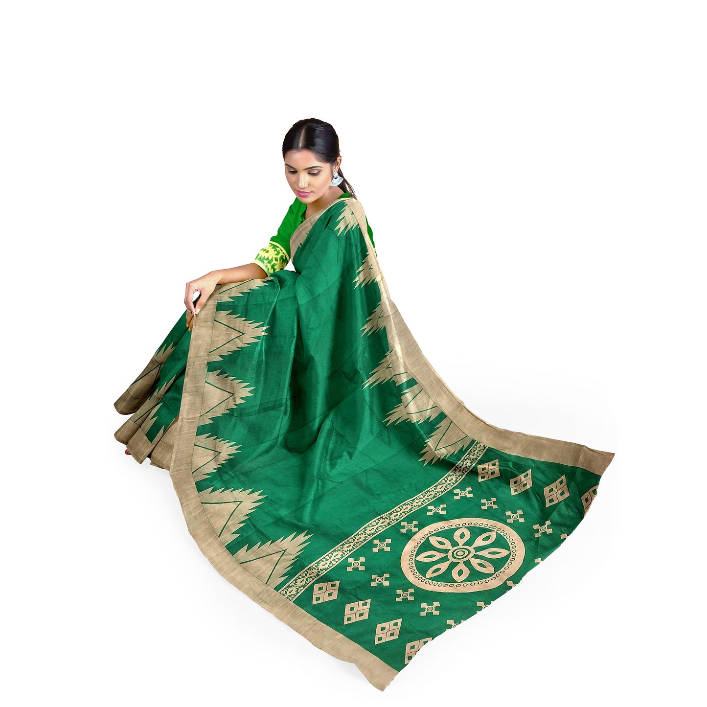 Green-Colored Saree with Golden Hues
