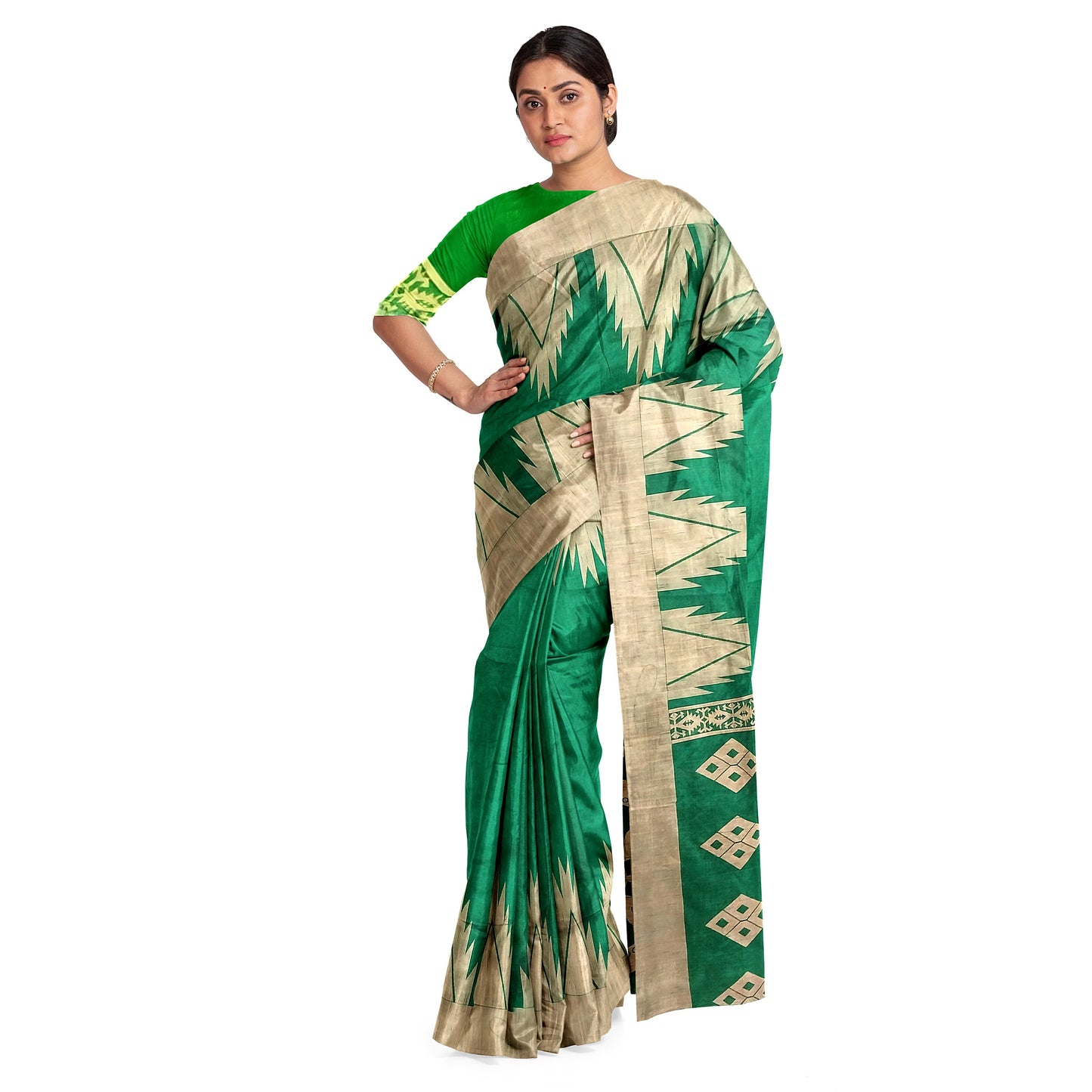 Green-Colored Saree with Golden Hues