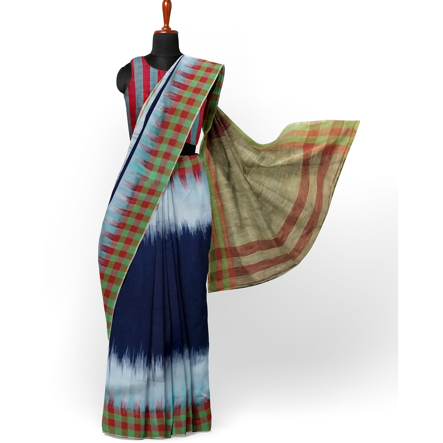 Beautifully Crafted Cotton Silk Saree with Blue White Maroon Colors