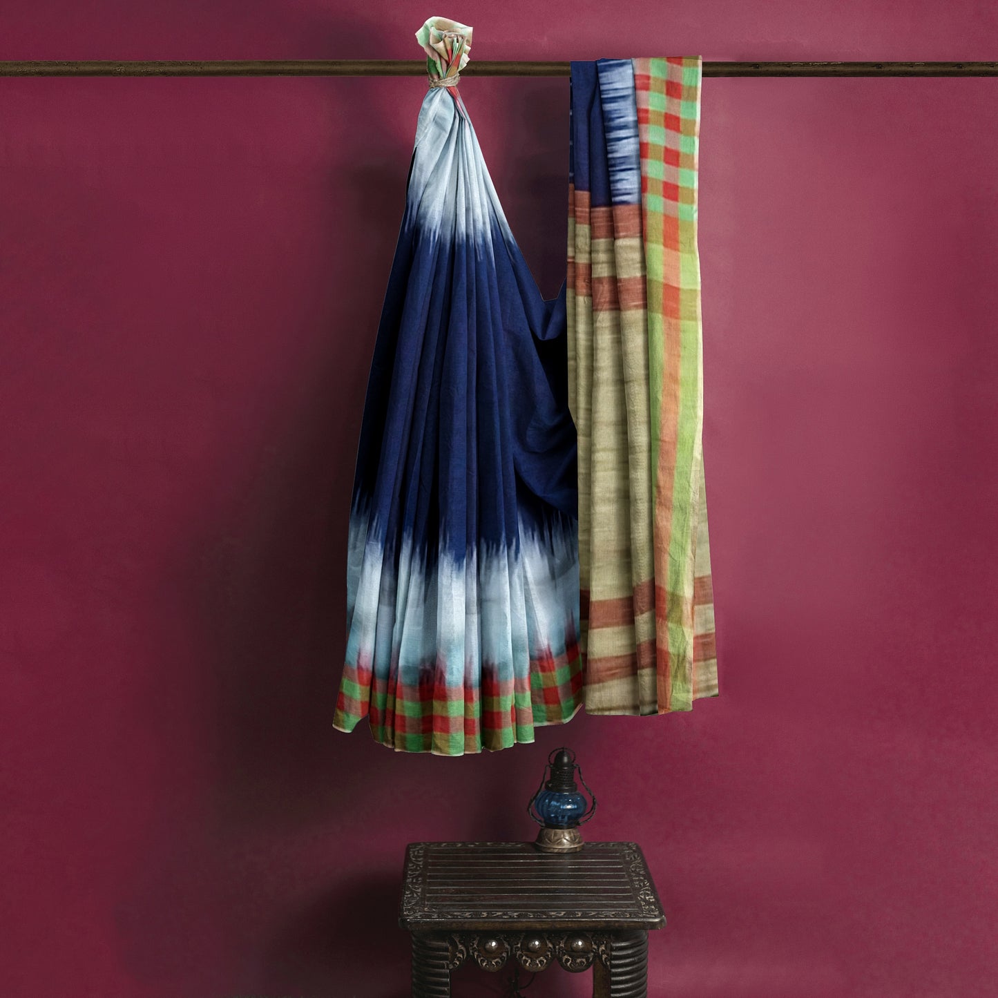 Beautifully Crafted Cotton Silk Saree with Blue White Maroon Colors