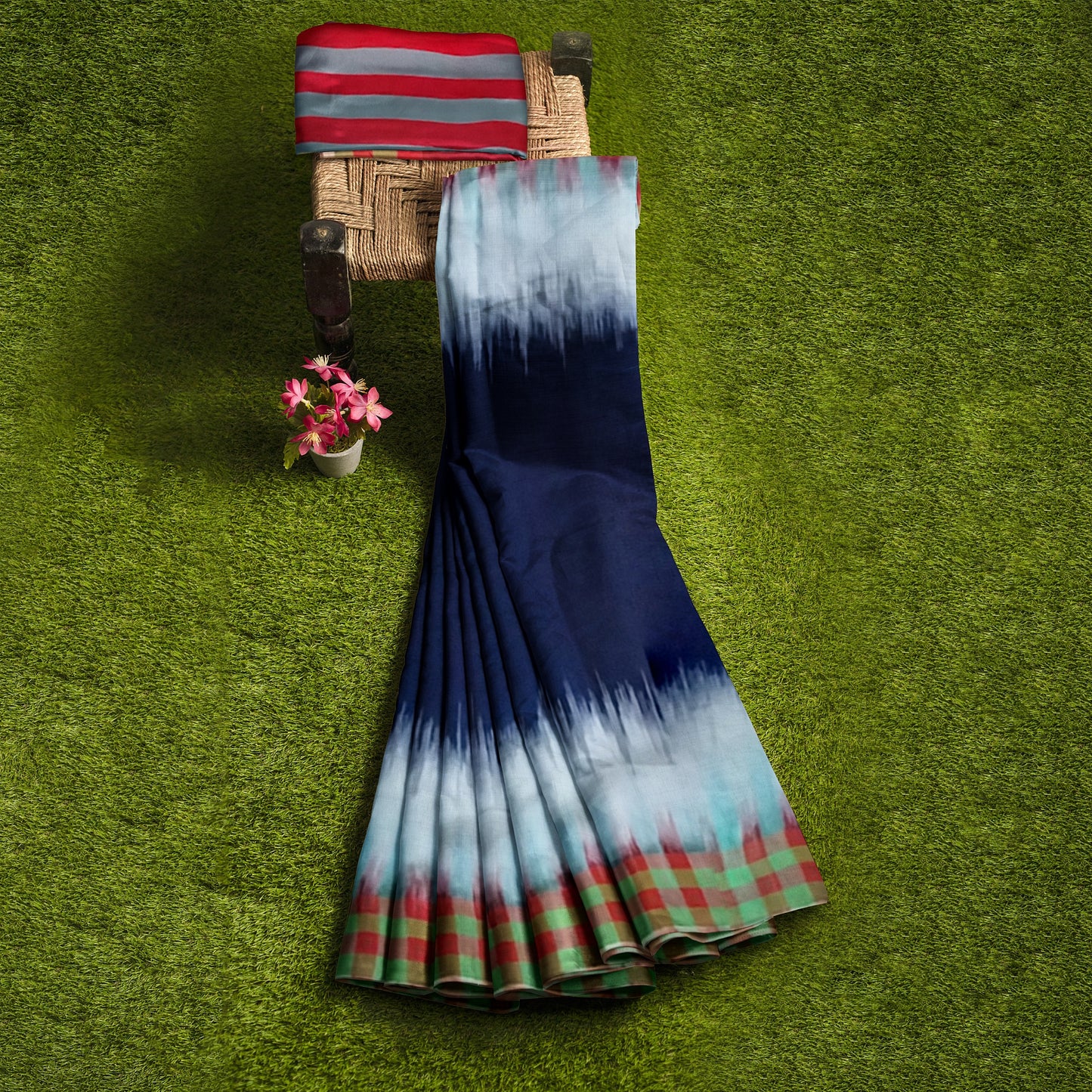 Beautifully Crafted Cotton Silk Saree with Blue White Maroon Colors