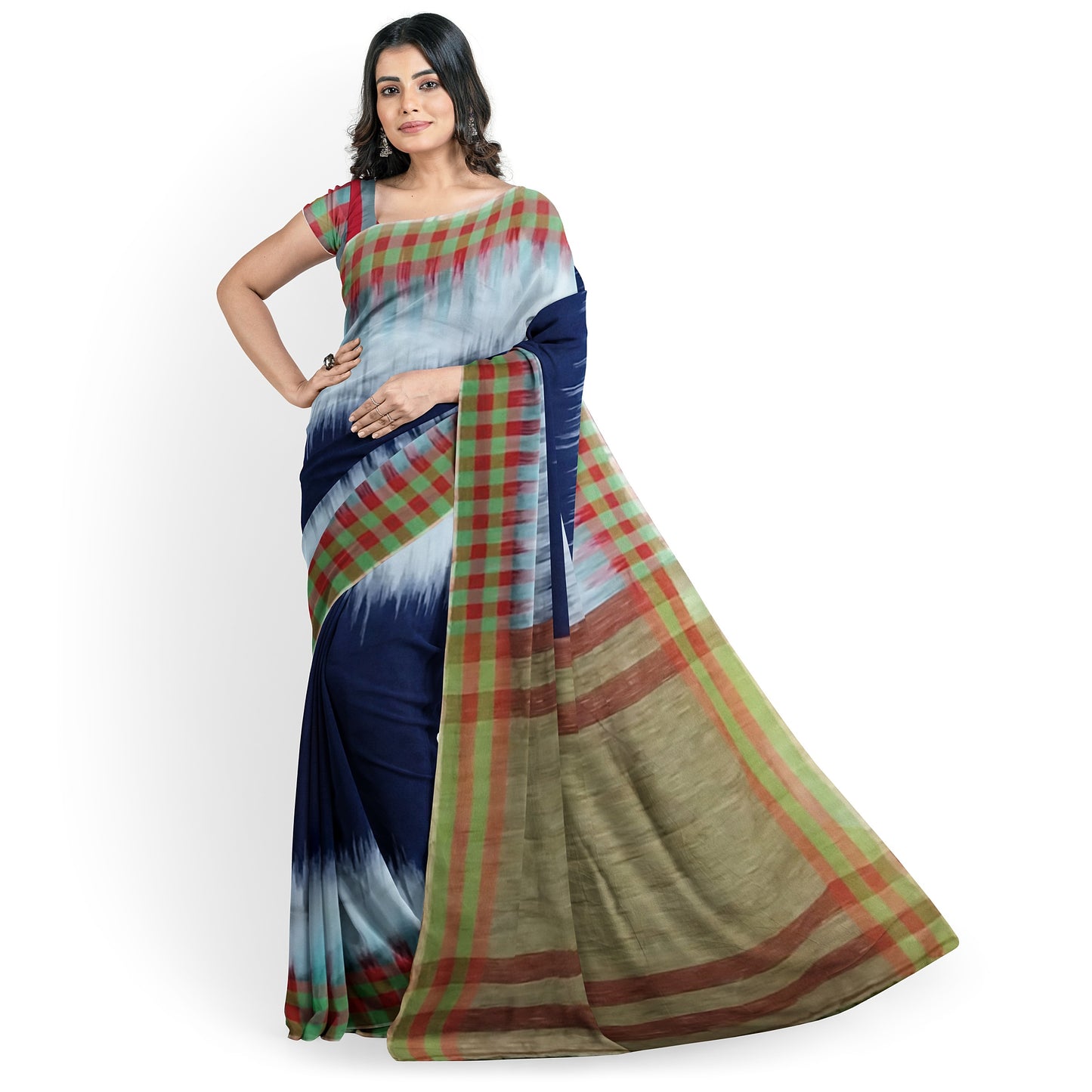 Beautifully Crafted Cotton Silk Saree with Blue White Maroon Colors