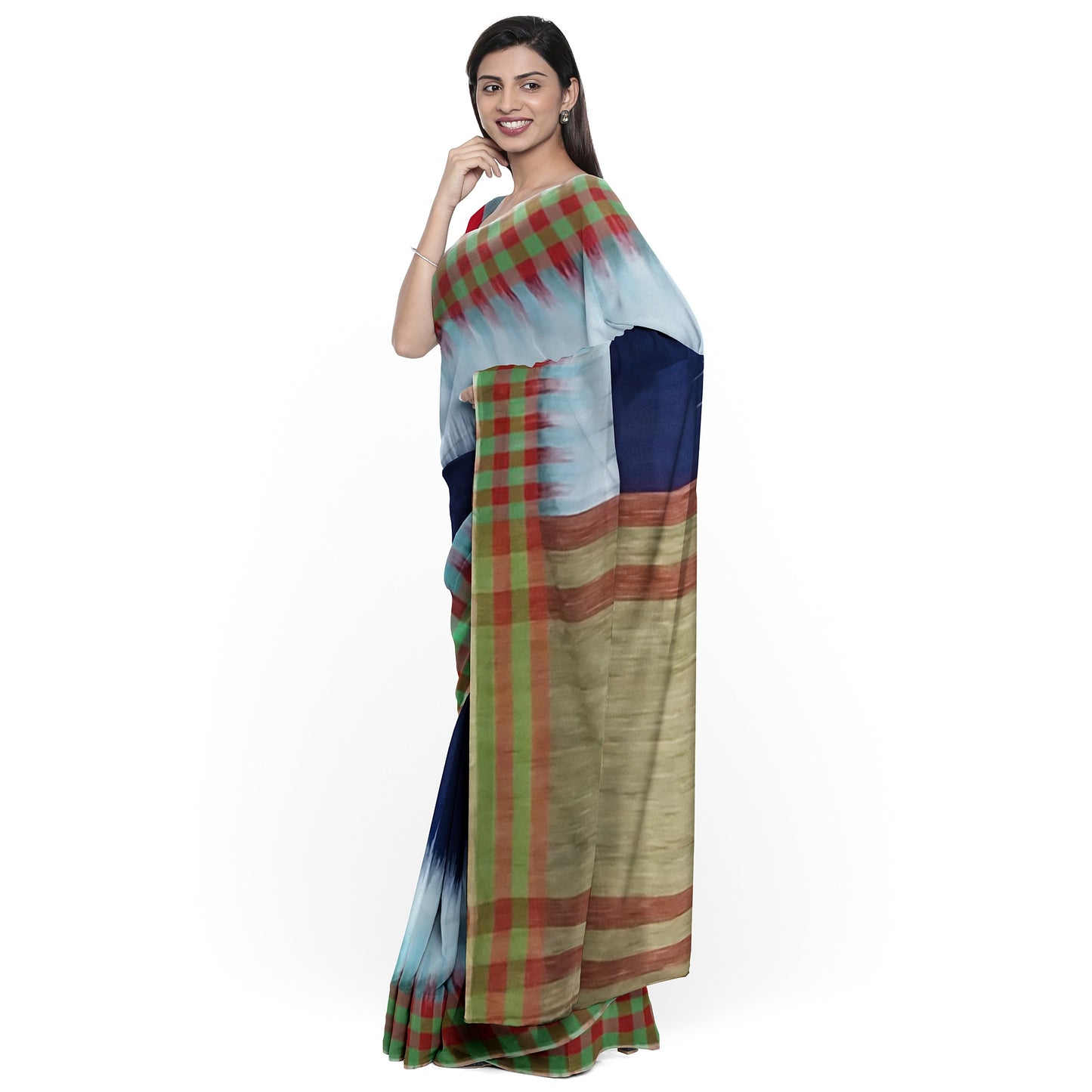 Beautifully Crafted Cotton Silk Saree with Blue White Maroon Colors