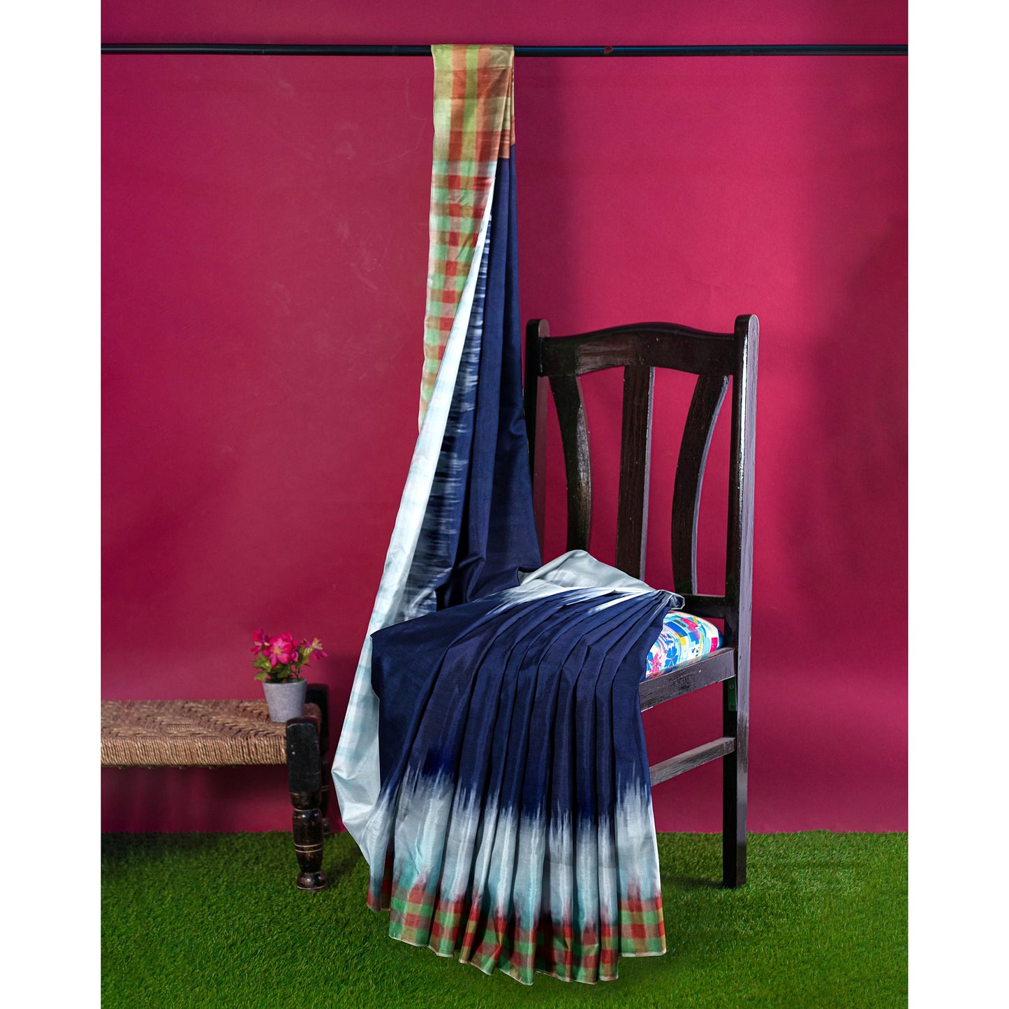 Beautifully Crafted Cotton Silk Saree with Blue White Maroon Colors
