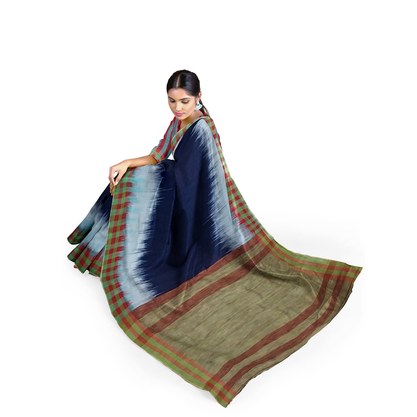 Beautifully Crafted Cotton Silk Saree with Blue White Maroon Colors