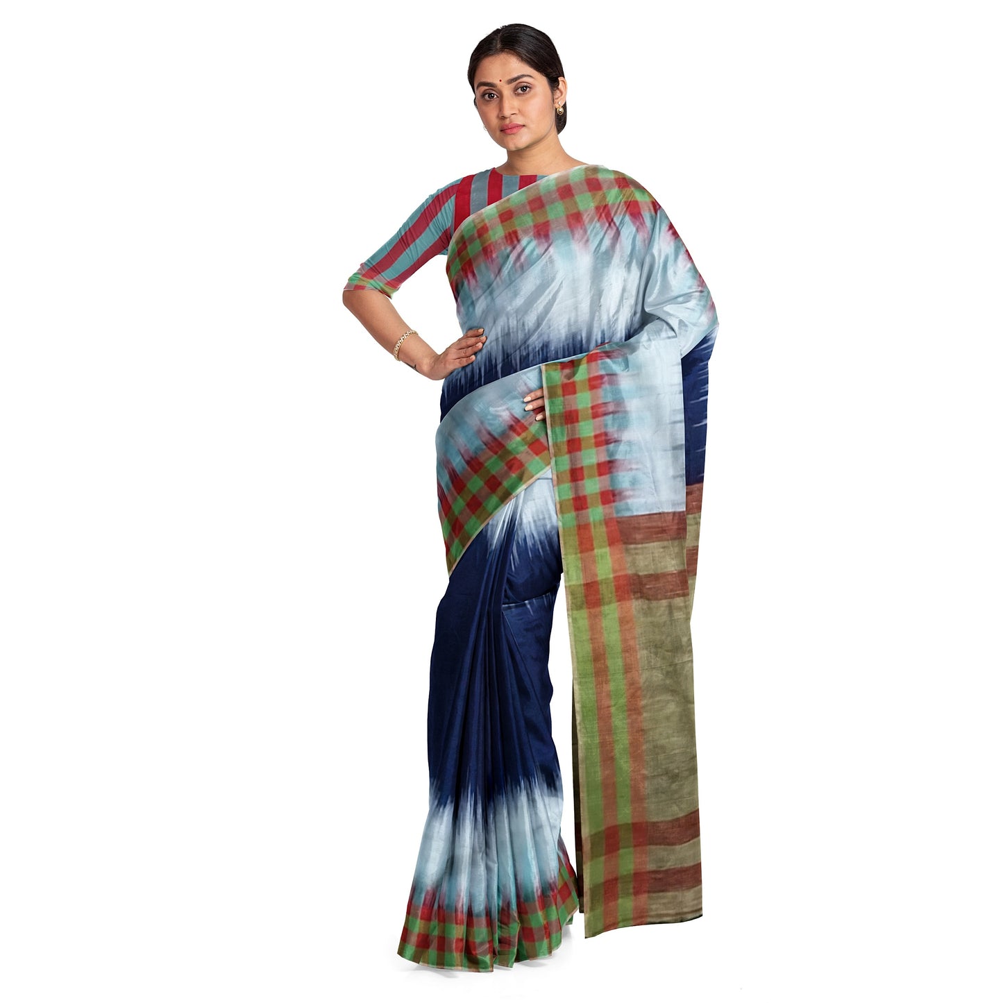 Beautifully Crafted Cotton Silk Saree with Blue White Maroon Colors