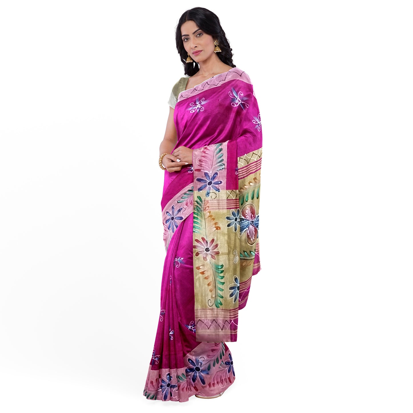 Lovely Saree with Pink and Golden Colored Print