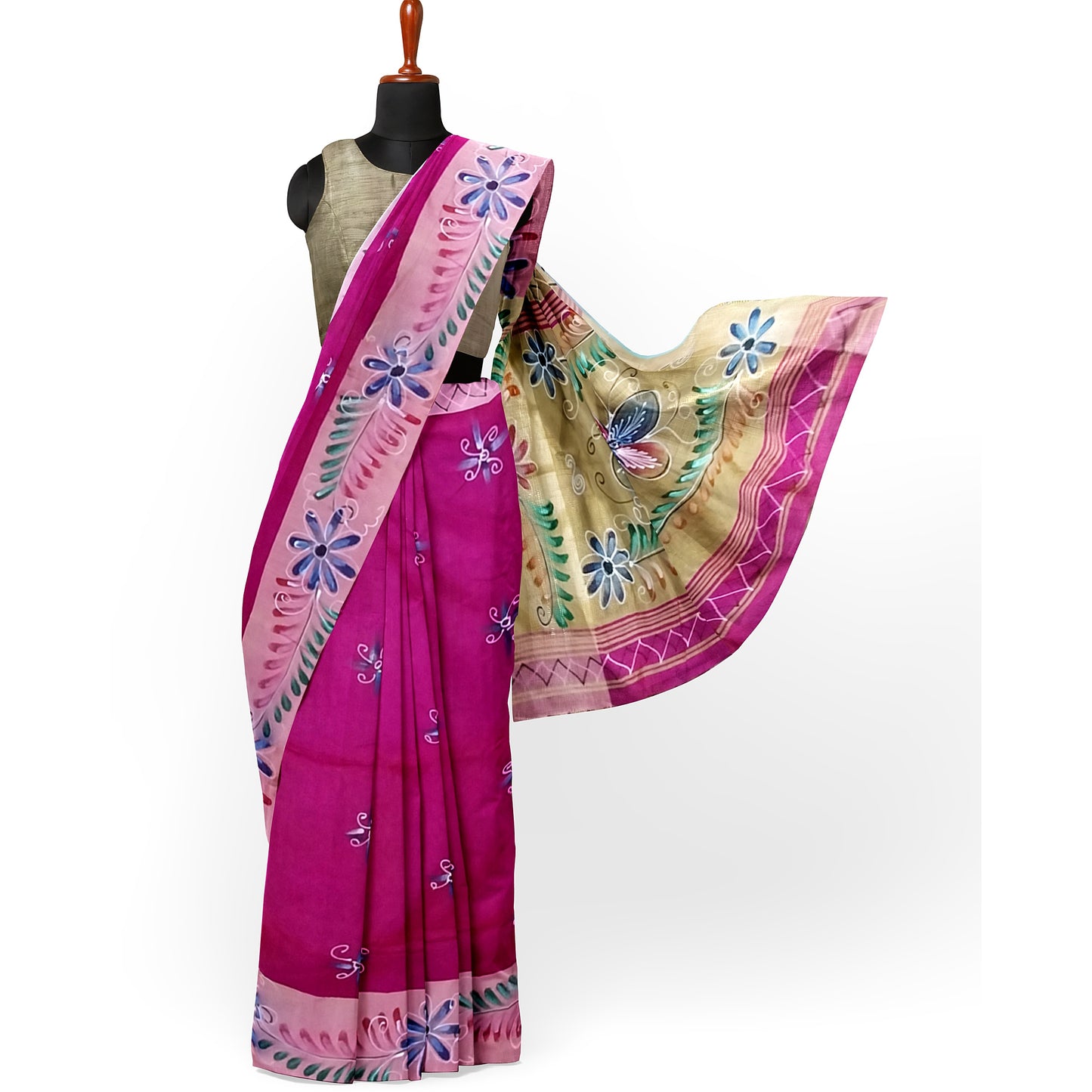 Lovely Saree with Pink and Golden Colored Print