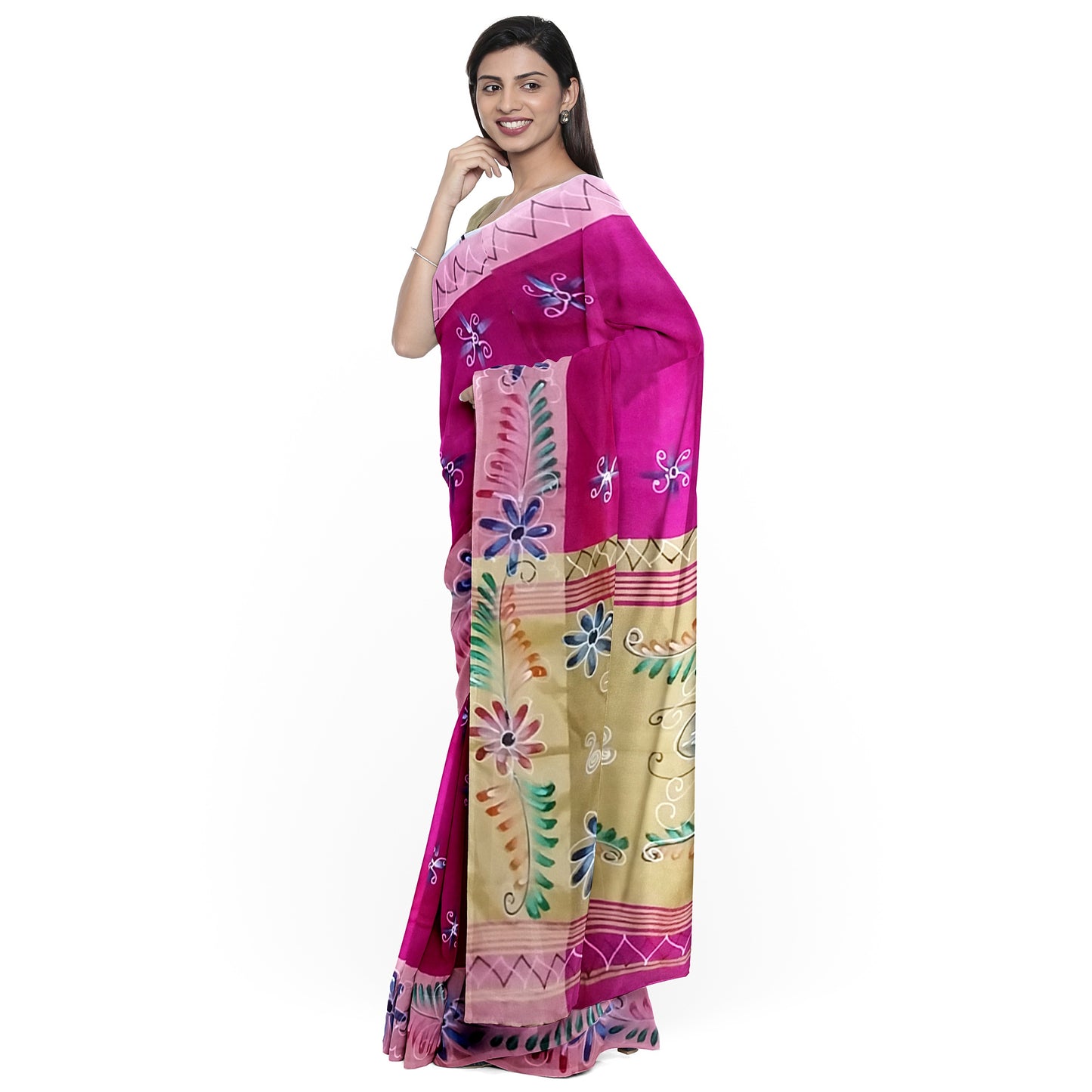 Lovely Saree with Pink and Golden Colored Print