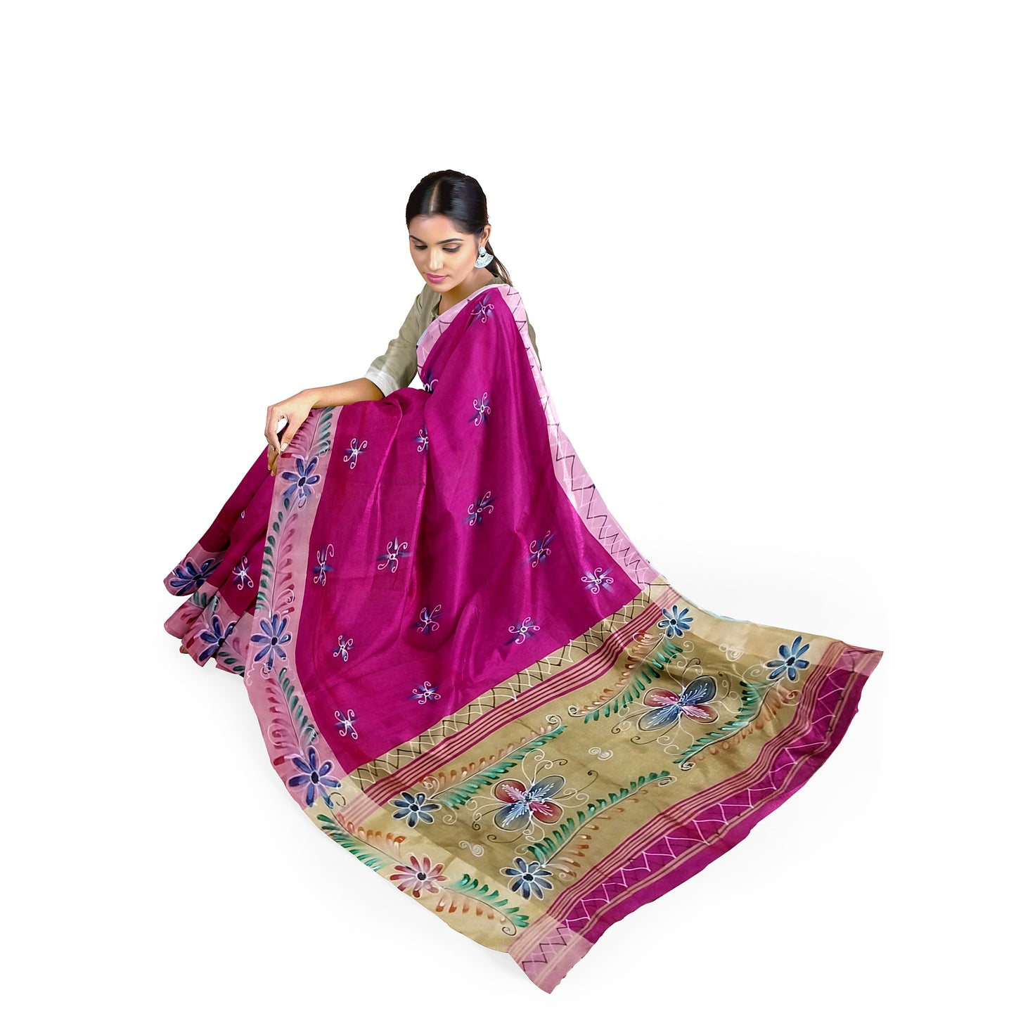 Lovely Saree with Pink and Golden Colored Print