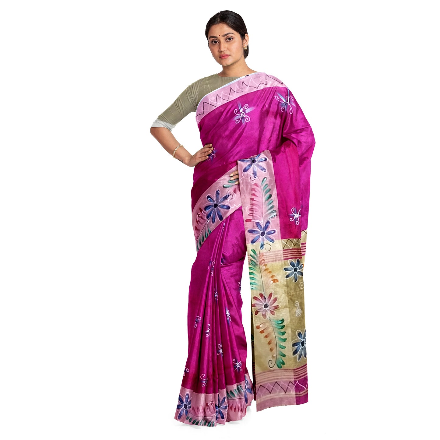 Lovely Saree with Pink and Golden Colored Print